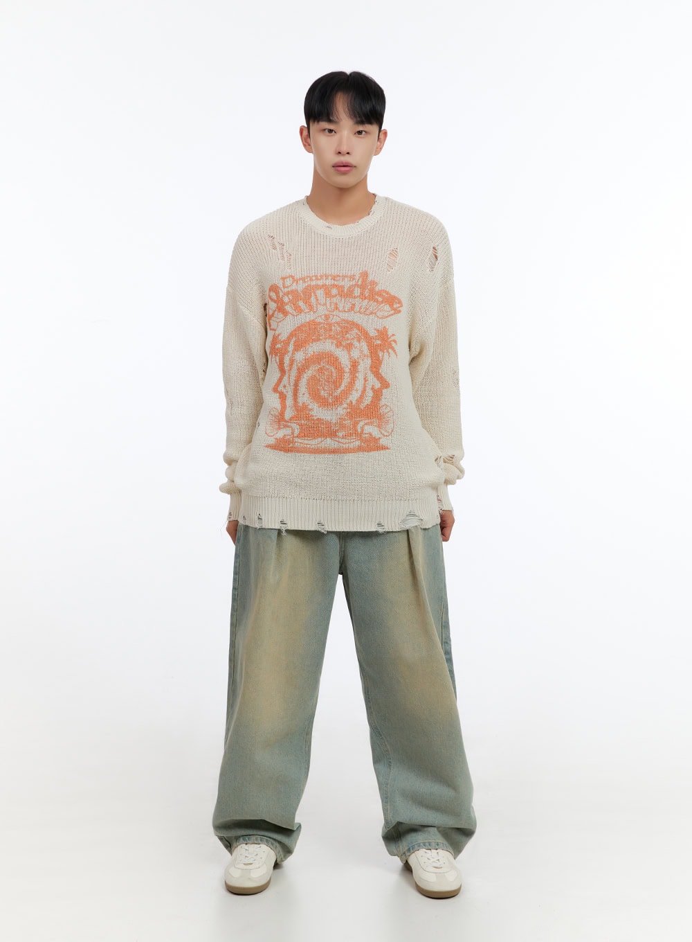 Men's Washed Cotton Wide Fit Jeans IS412