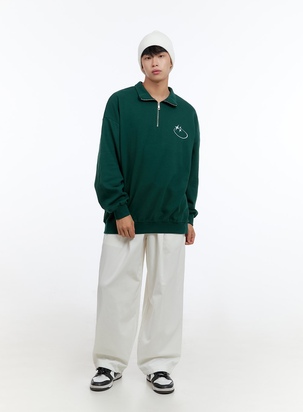 Men's Classic Cotton Half-Zip Graphic Hoodie (Green) IS413