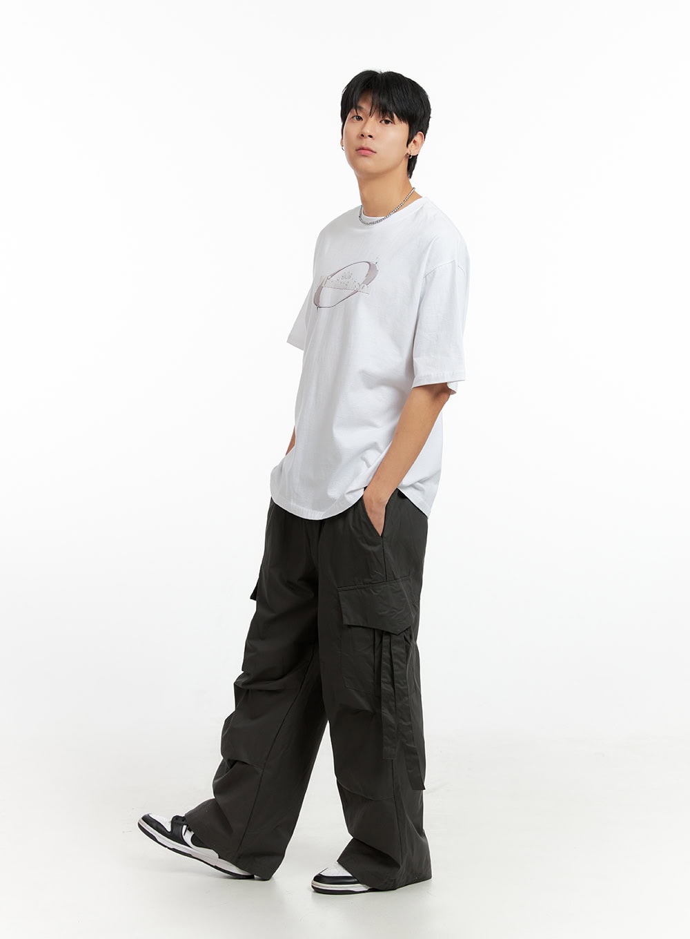 Men's Cargo Wide-Leg Pants (Dark Gray) IG402