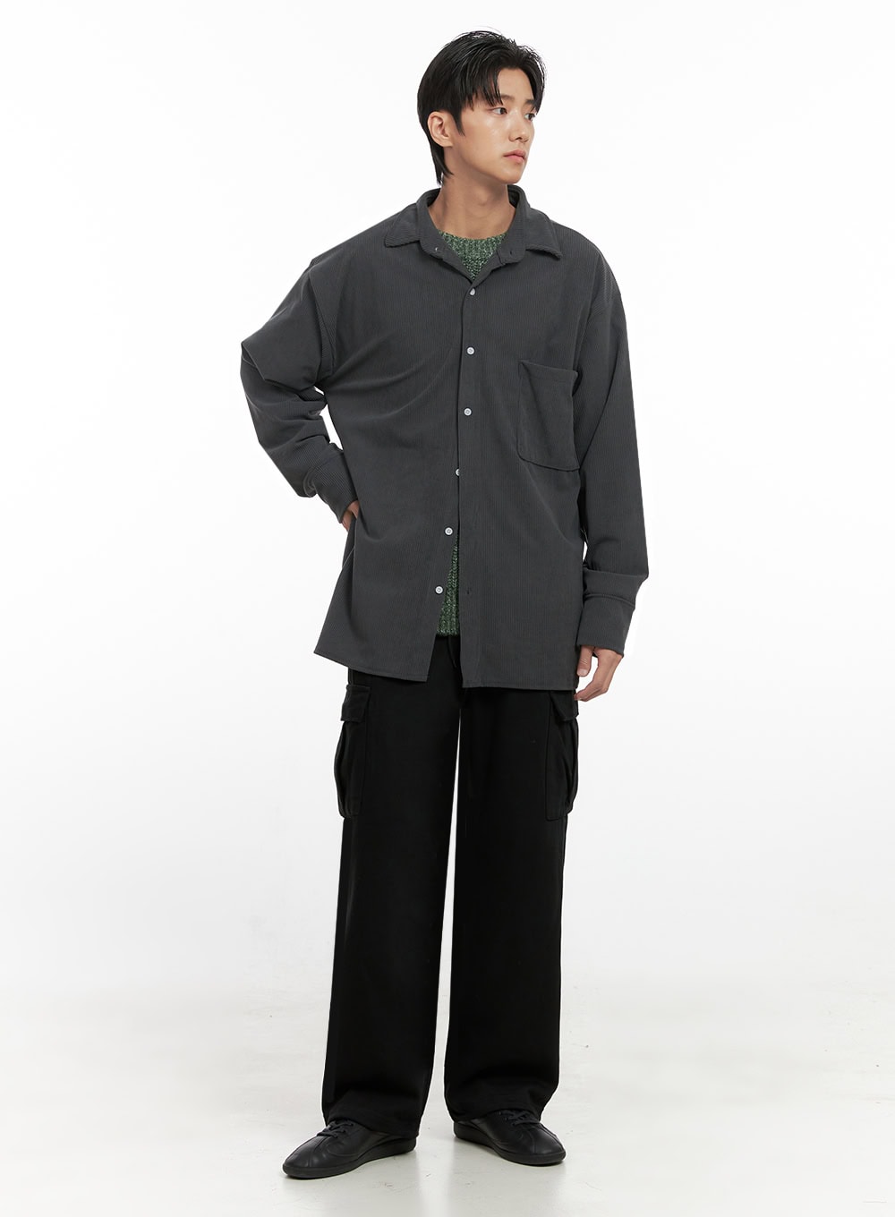 Men's Corduroy Collared Button-Up Shirt ID413