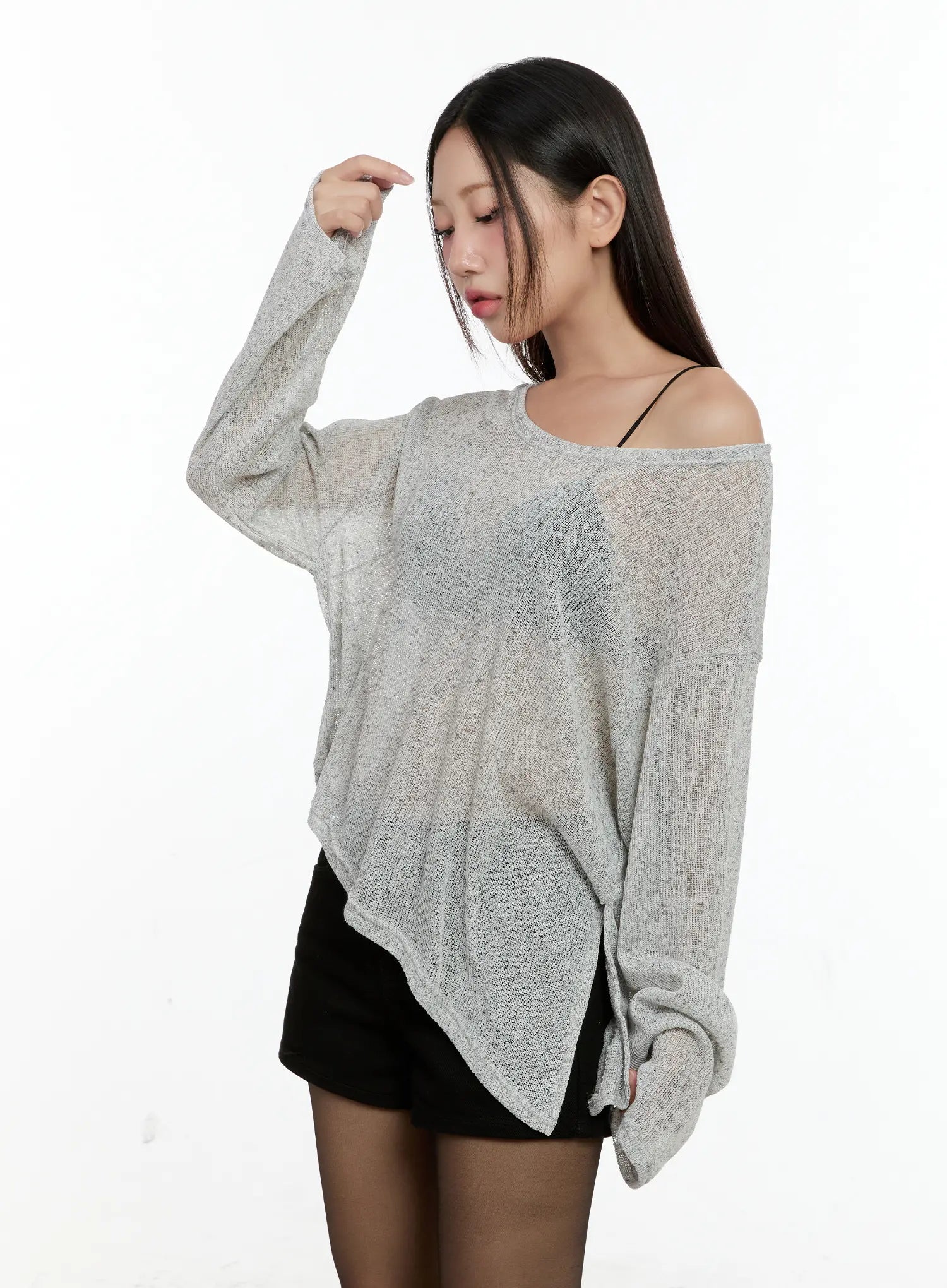 Off-Shoulder Sheer Long-Sleeve Top CG501