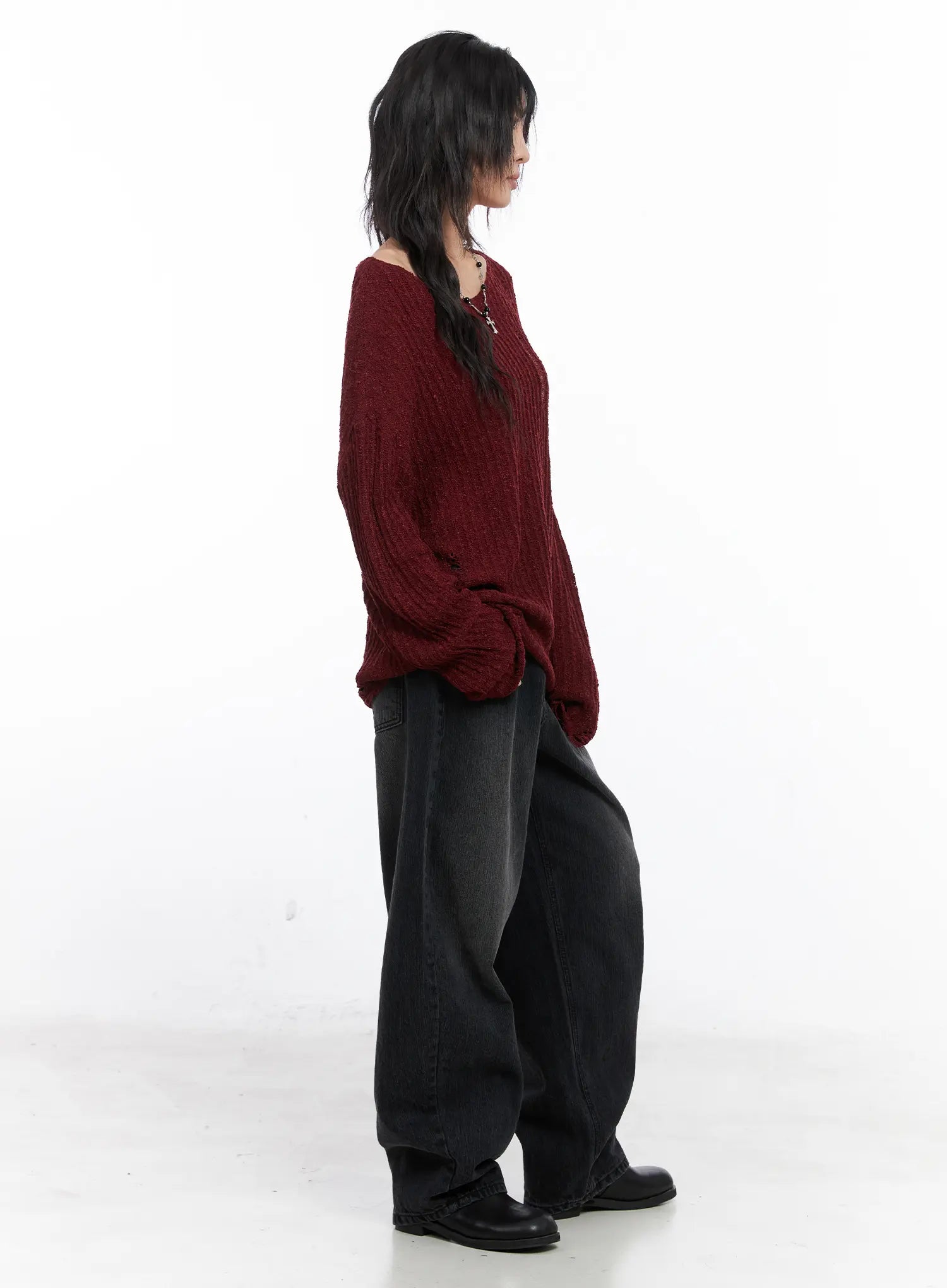 Distressed Off-Shoulder Sweater CC1809