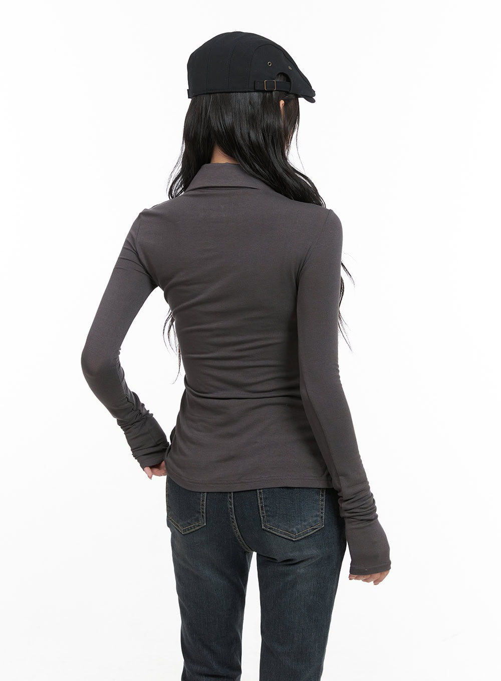 Long Sleeve Slim Tie Collar Top CG421