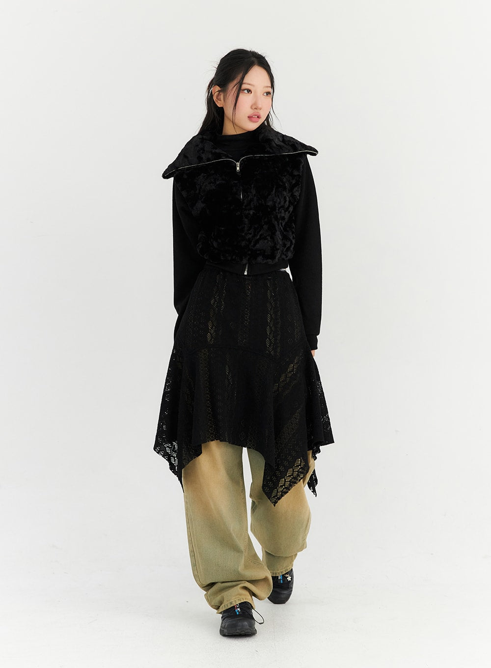 Fleece-Lined Lace Midi Skirt CN303