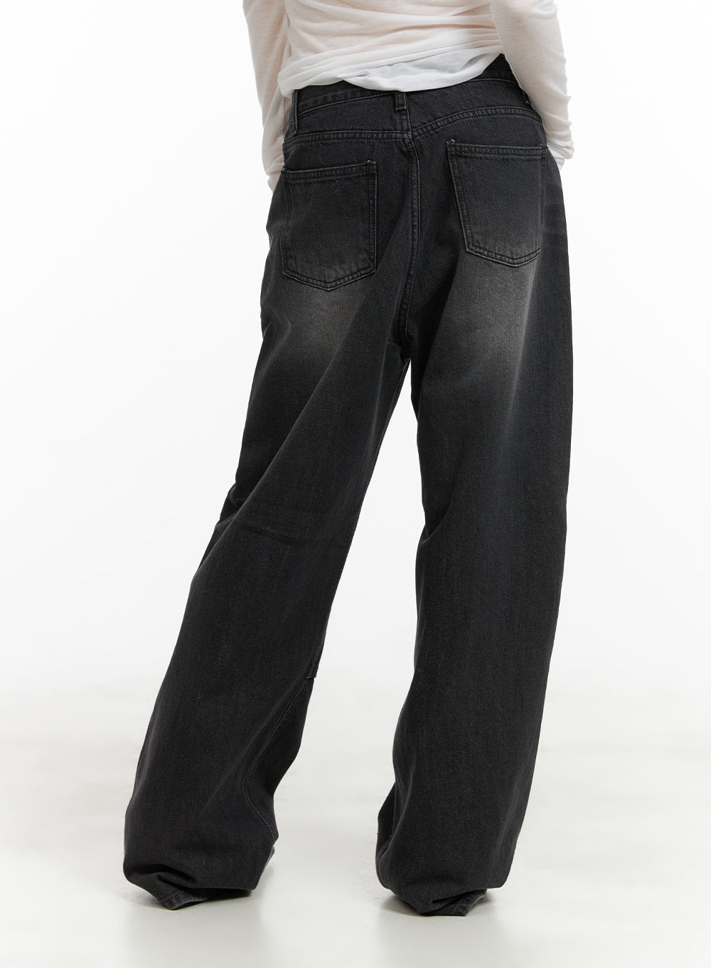 Pintuck Washed Denim Wide Leg Jeans CA419