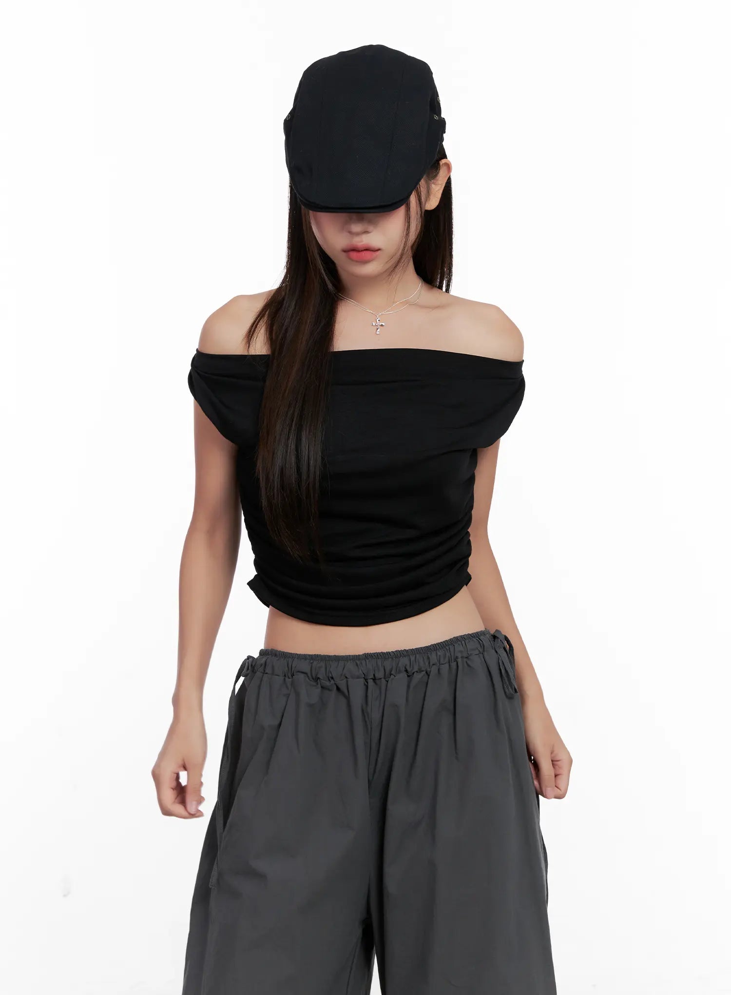 Off-Shoulder Draped Short Sleeve Top CL518