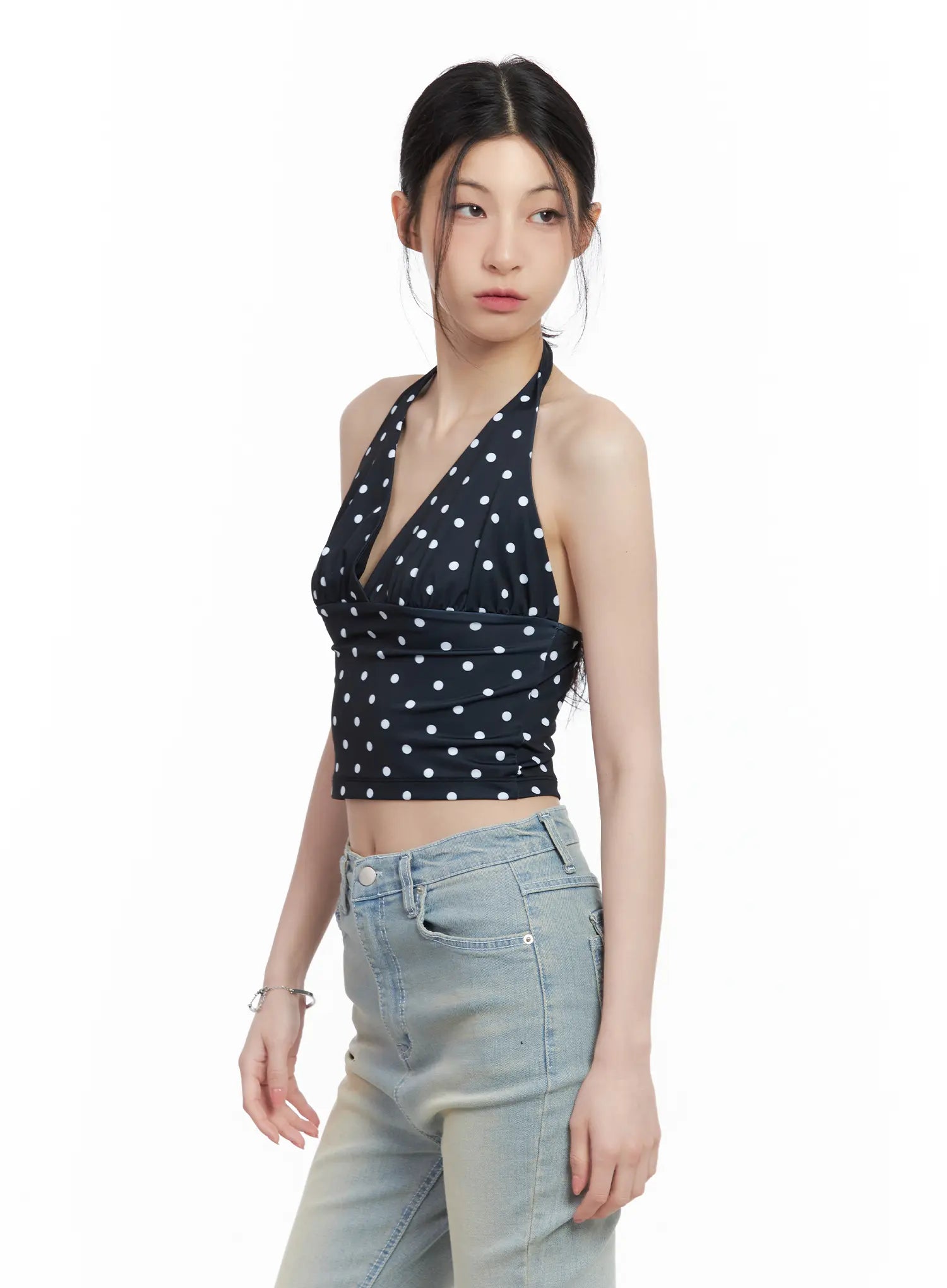 V-Neck Polka Dot Halter Top CL501