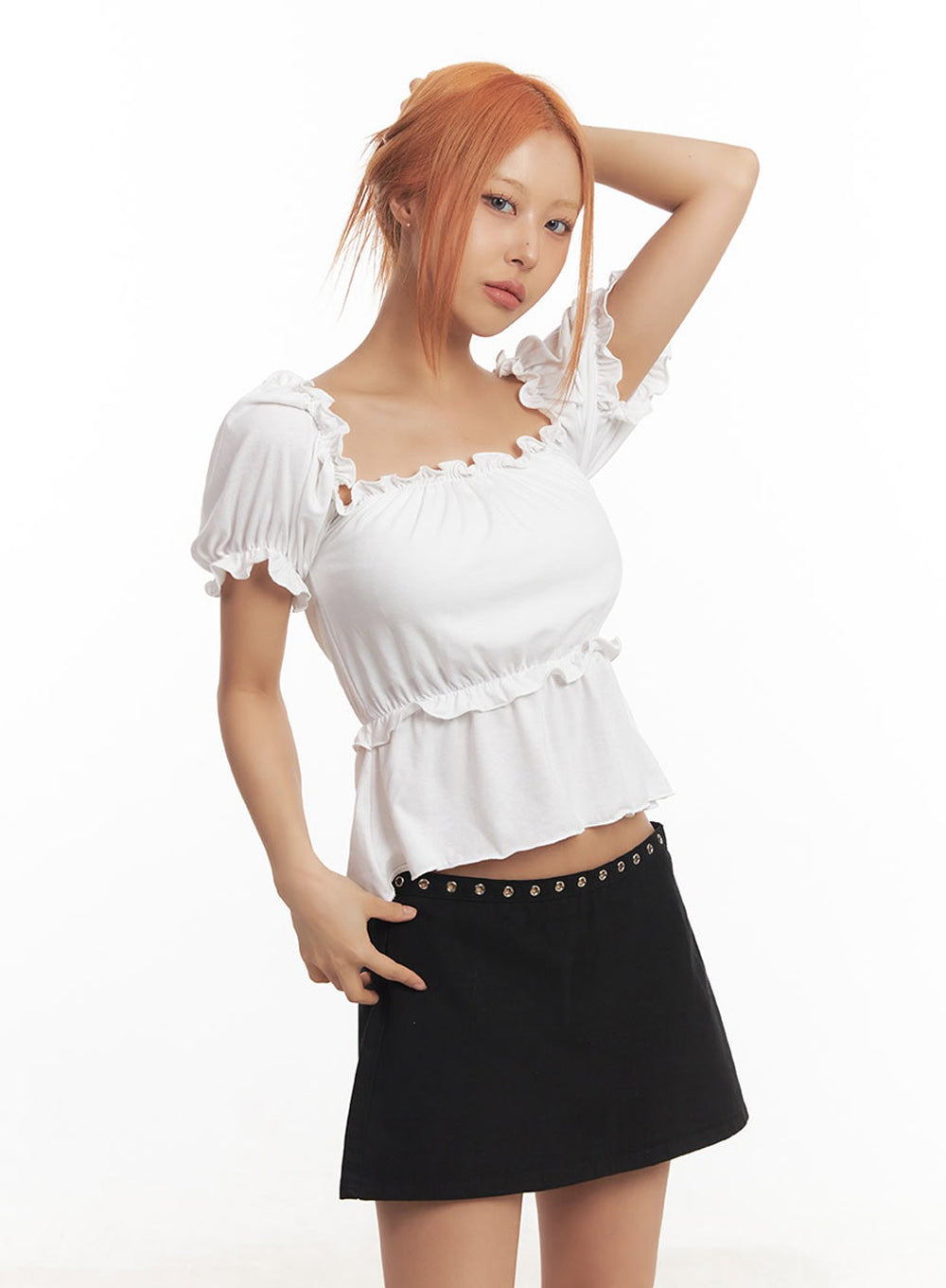 Frill Off-Shoulder Crop Blouse Top IA517