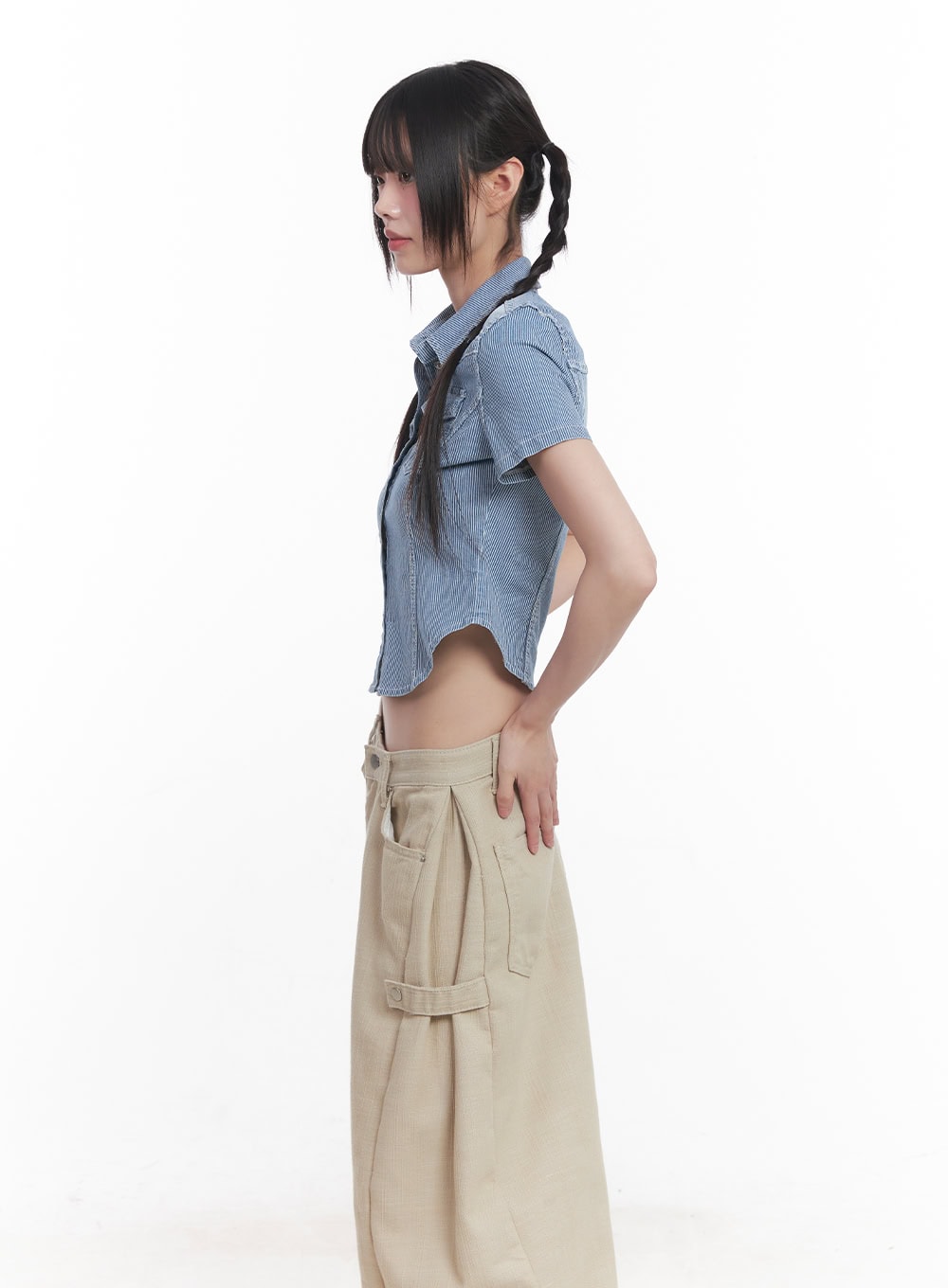 Striped Half-Sleeve Denim Shirt CU506