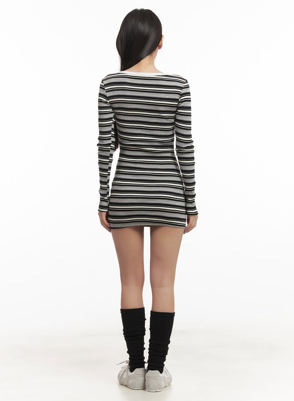 Striped Long Sleeve Slim-Fit Mini Dress CF520