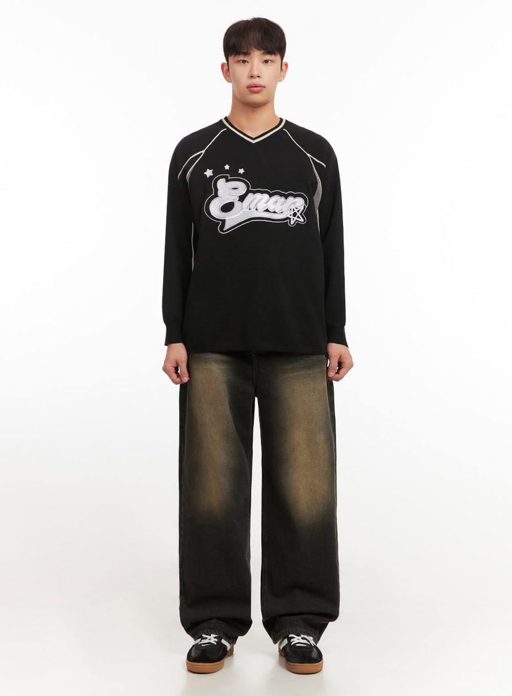 Men's Vintage Washed Wide-Leg Jeans IF517