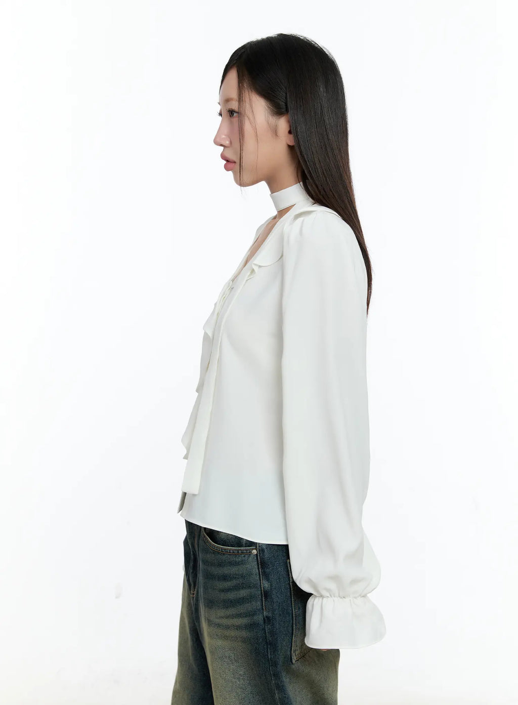 Ruffled Chiffon Blouse with Scarf Set CS518