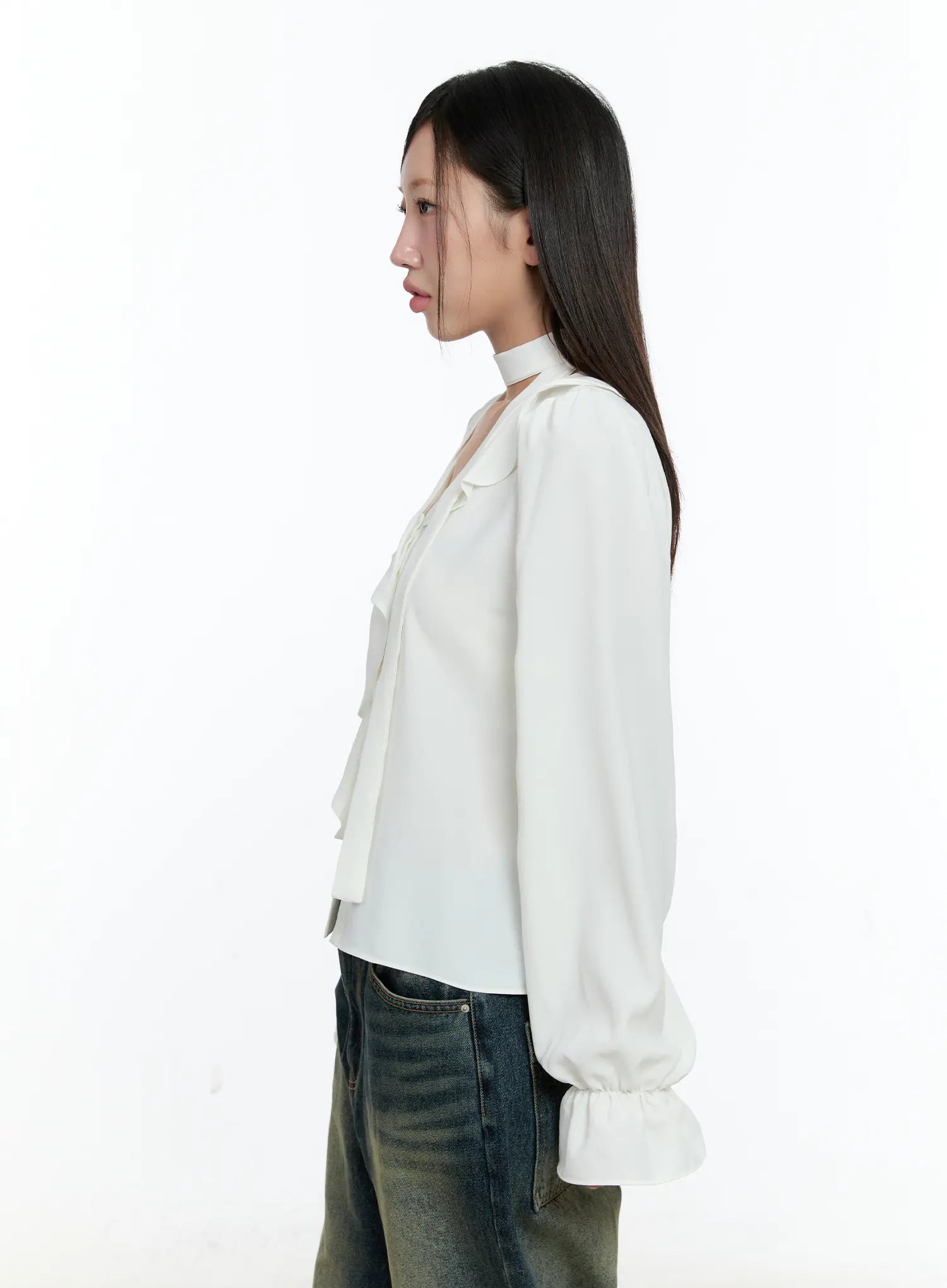 Ruffled Chiffon Blouse with Scarf Set CS518