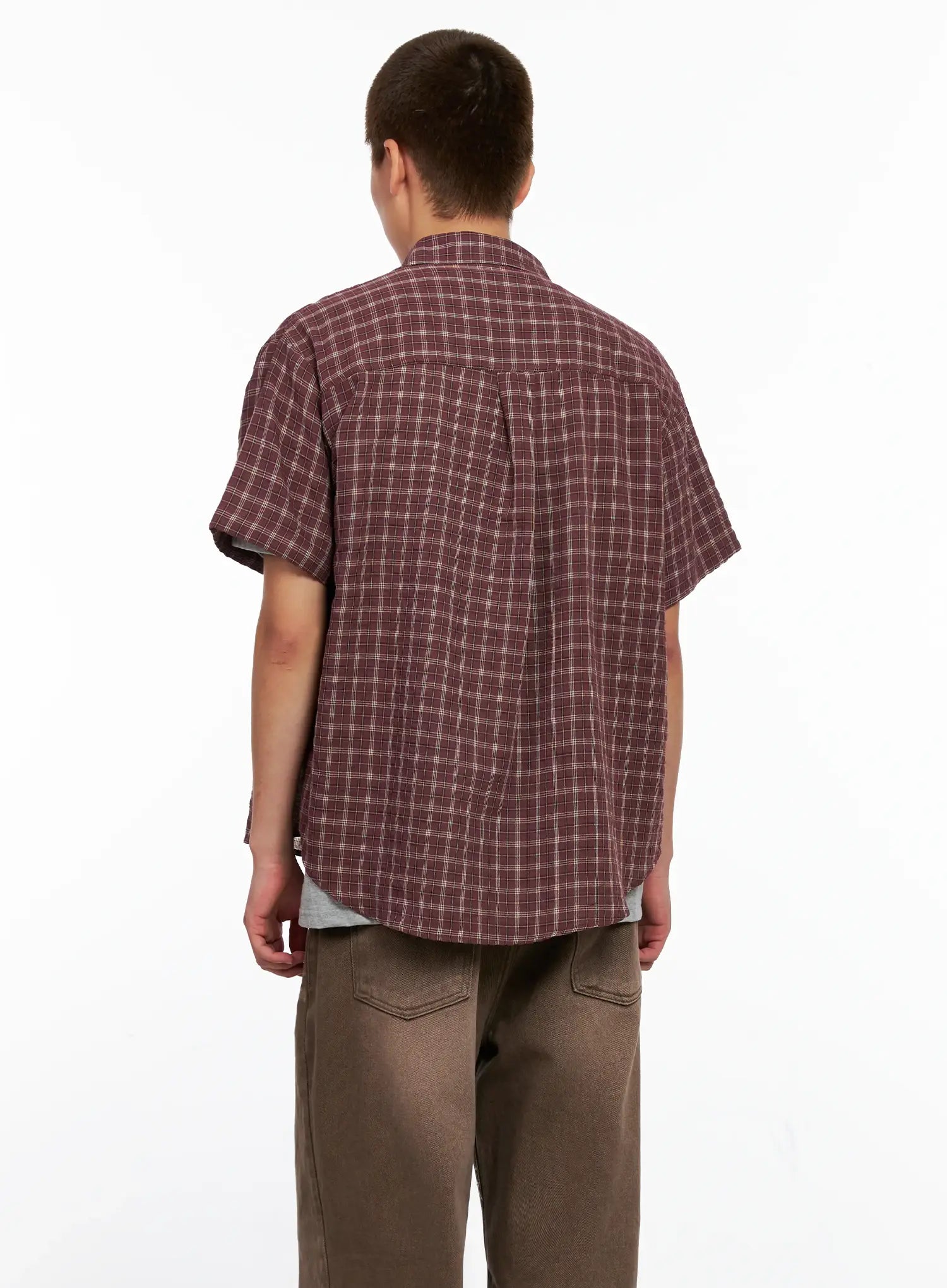 Men's Plaid Short-Sleeve Flannel Shirt IG511