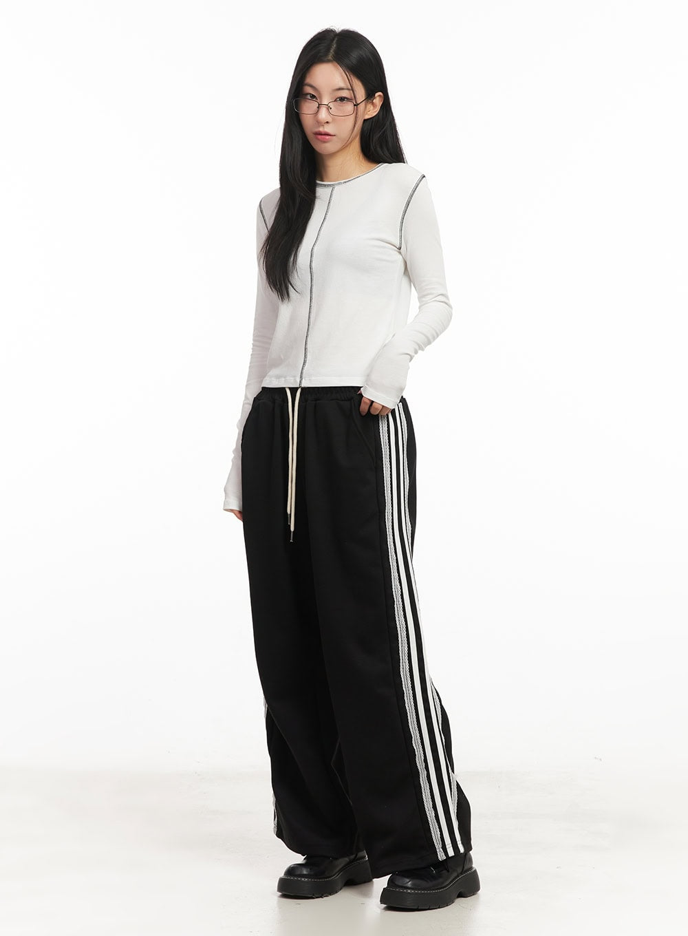 Stitched Long Sleeve Crop Top CM504