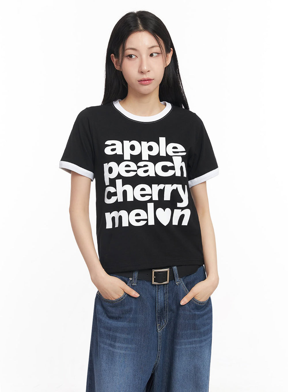 Contrast Graphic Crop Top IY529