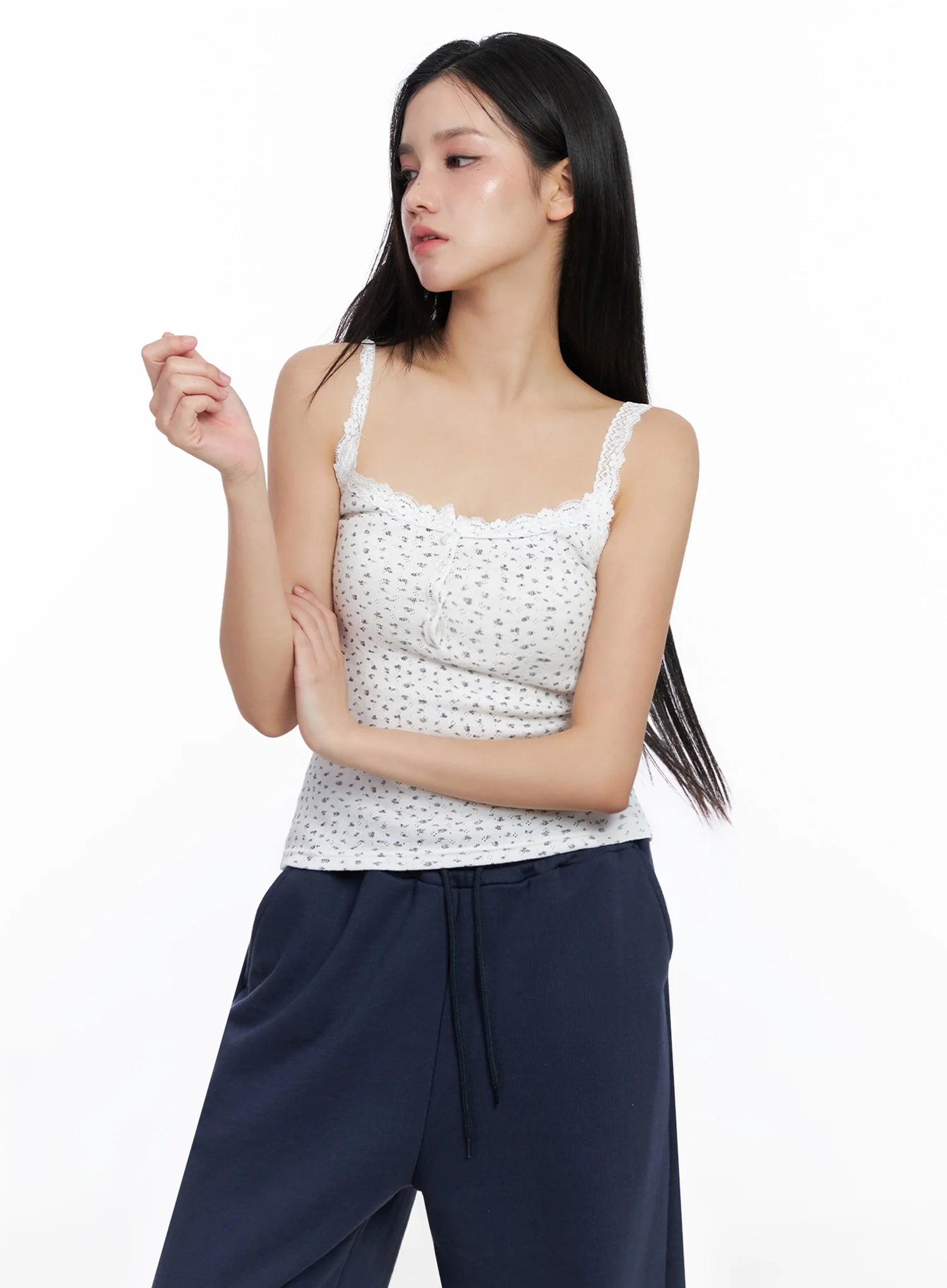 Flower Lace-Trim Tank Top IS525