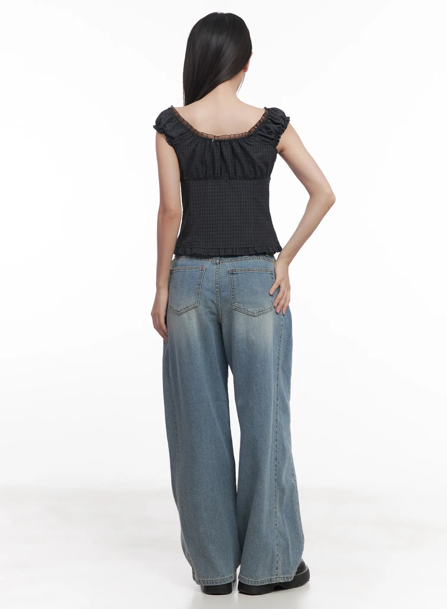 Shirred Frill Sleeveless Top CU516