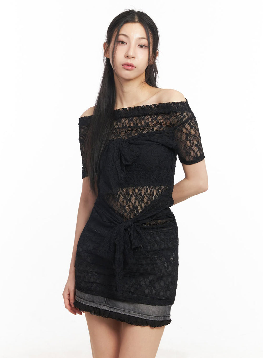 Lace Off-Shoulder Mini Dress IU509