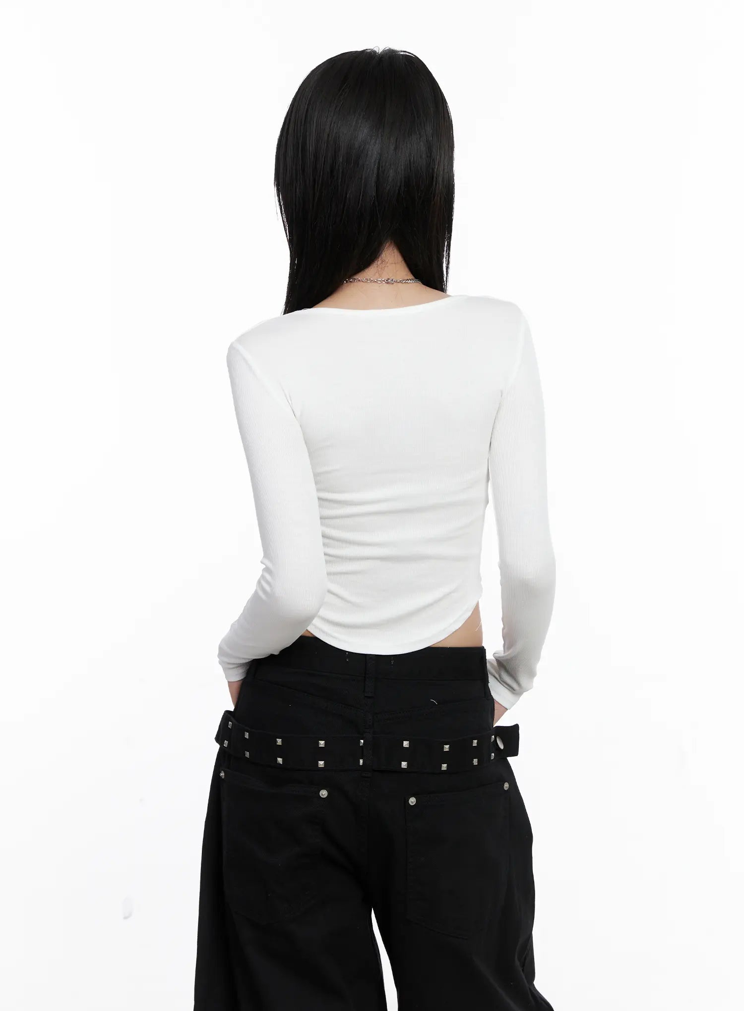 Round Neck Ribbed Long Sleeve Crop Top CS512