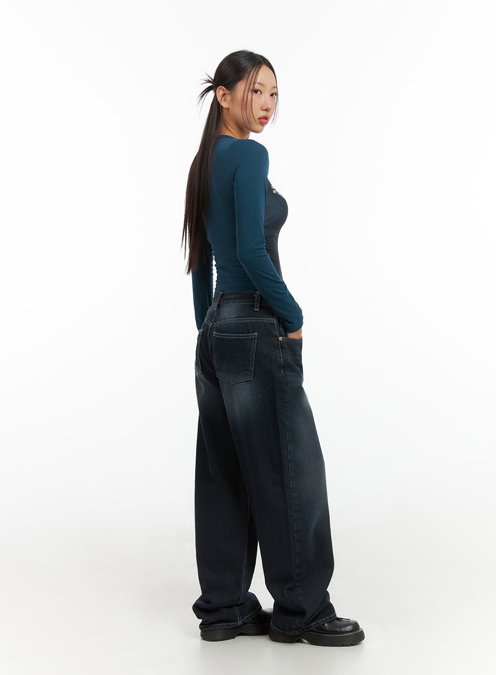 Evelyn Washed Baggy Jeans (Dark Blue) IS402