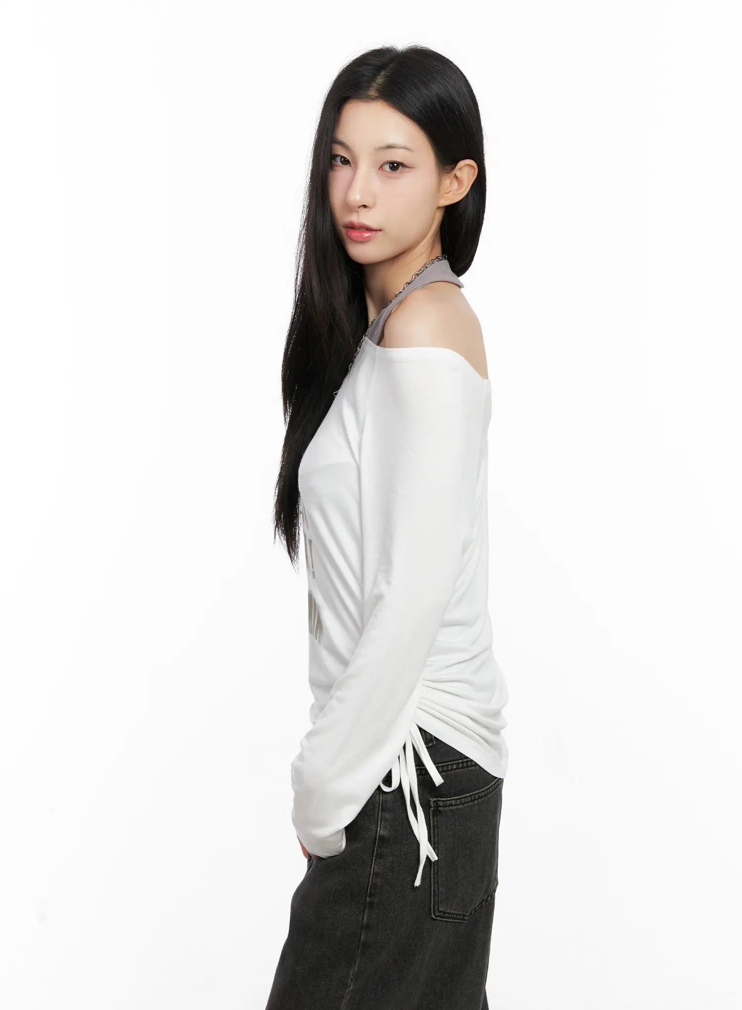 Graphic Off-Shoulder Long Sleeve Top CG522