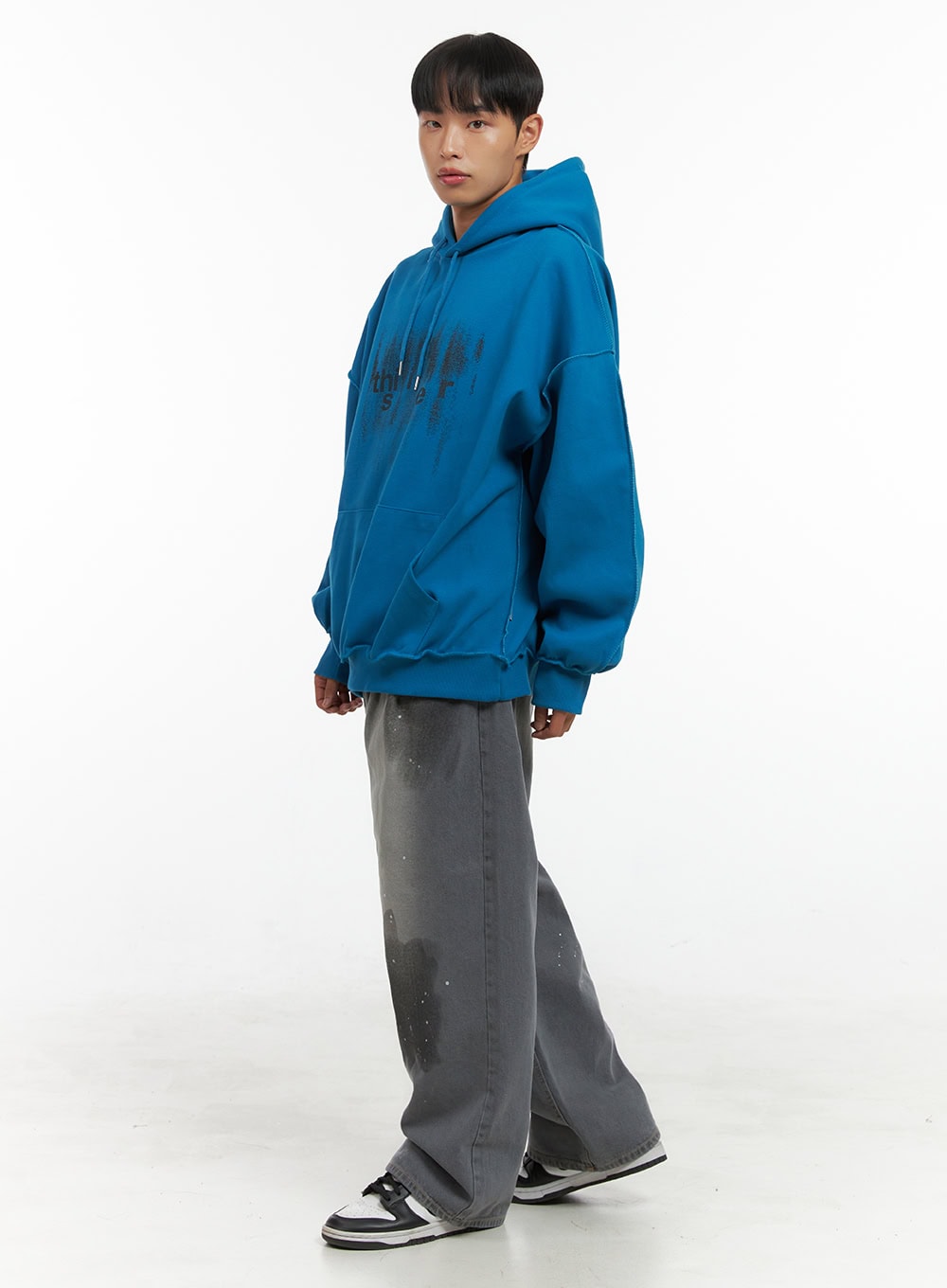 Men's Printed Wide Fit Pintuck Washed Jeans IS419