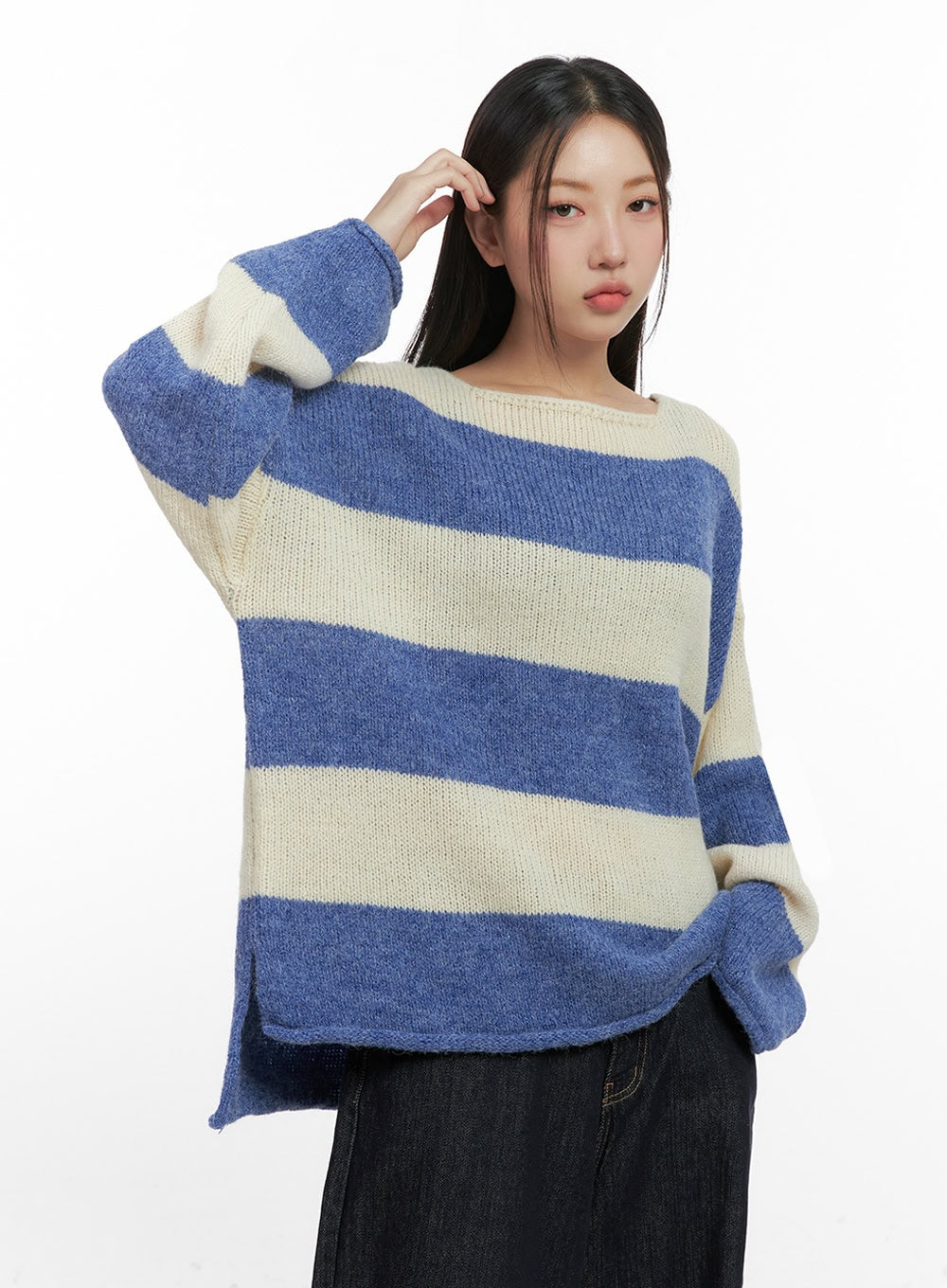 Oversize Stripe Wool Sweater IN415