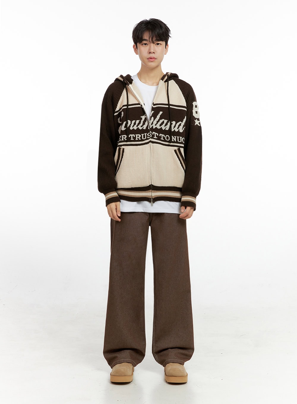 Men's Zip-Up Acrylic Hooded Sweater IN422