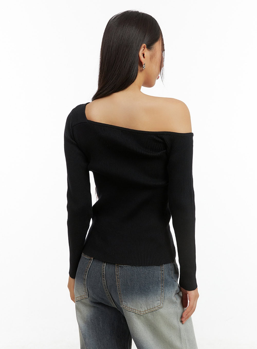 One-Shoulder Buttoned Slim Cardigan IS402