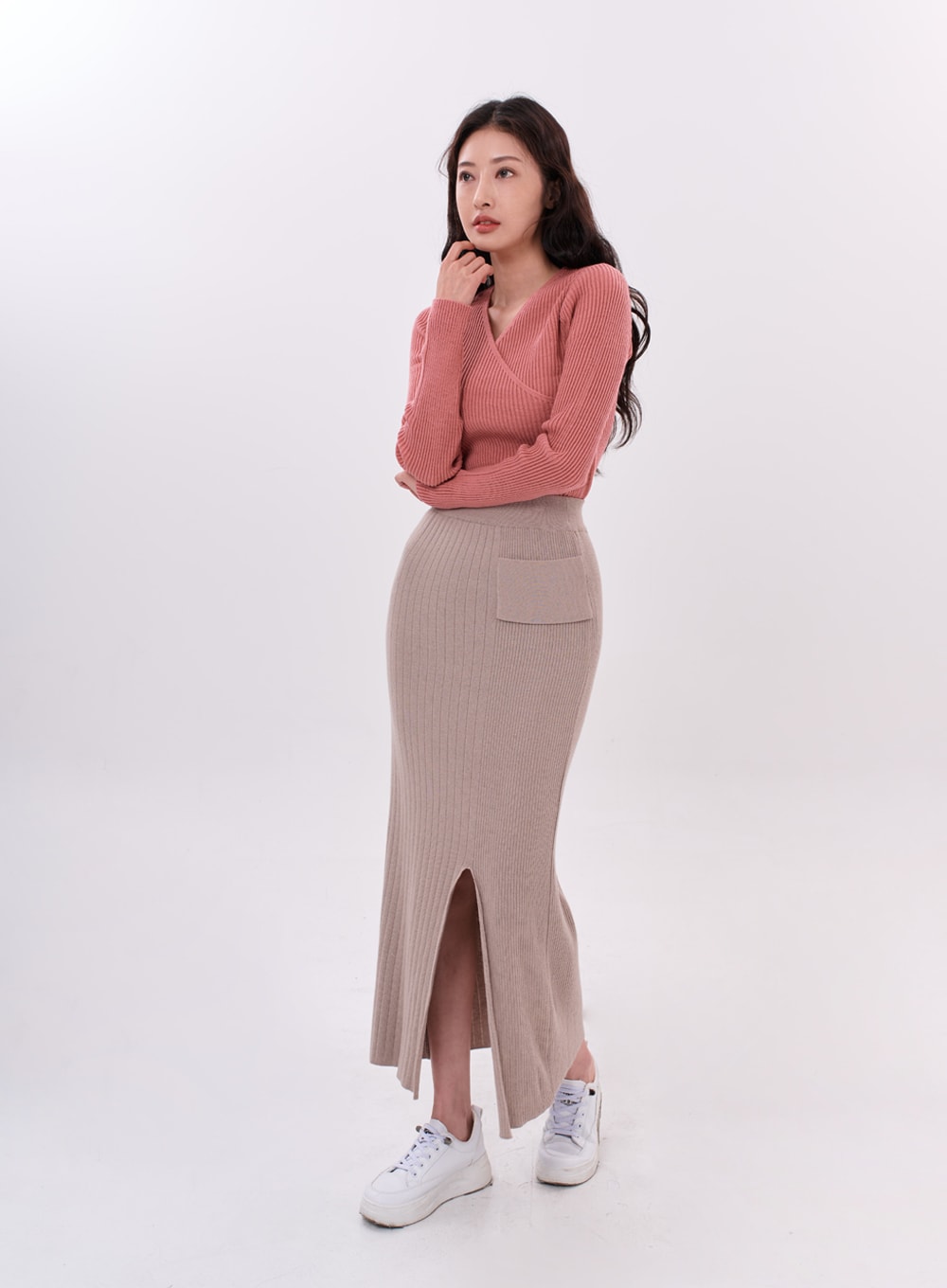 Bending Slit H-Line Long Skirt IS15
