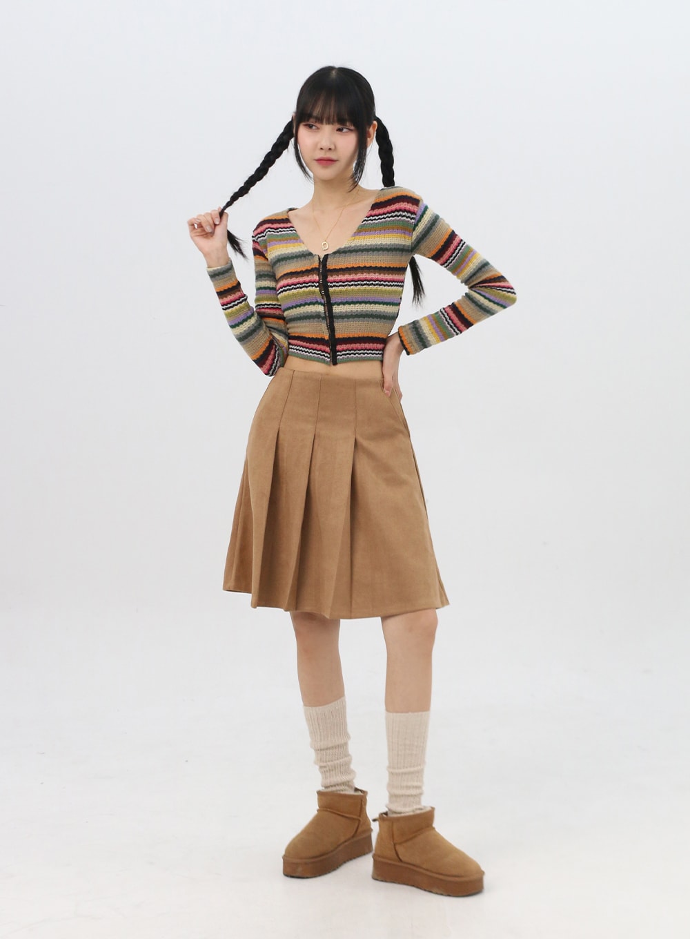 Suede Pleated Midi Skirt IN310