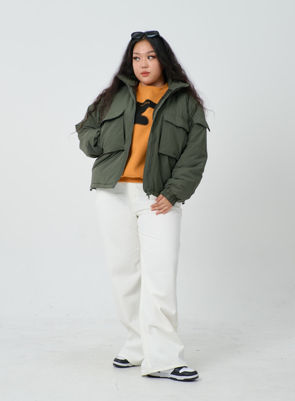 Plus Twin Front Pocket Hoodie Puffer Jacket ID27