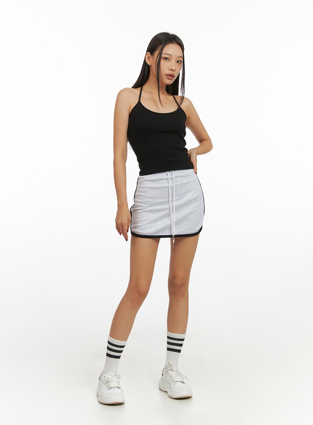 Cotton Banded Track Mini Skirt IS427