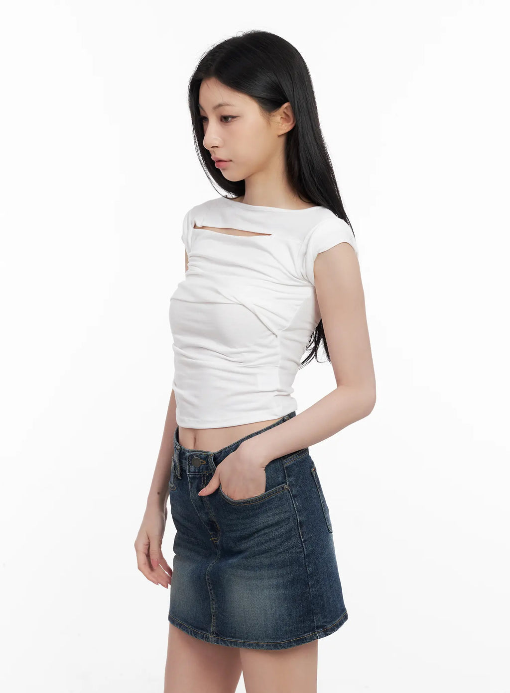 Shirred Cut-Out Crop Top CL501