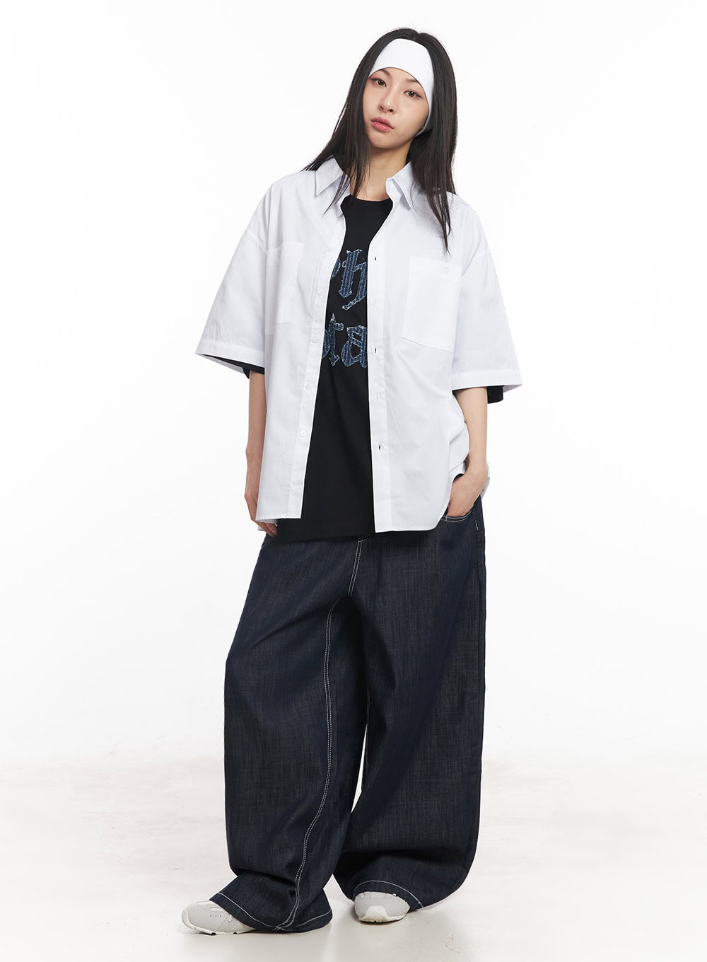 Cotton Collared Oversize Shirt IY529