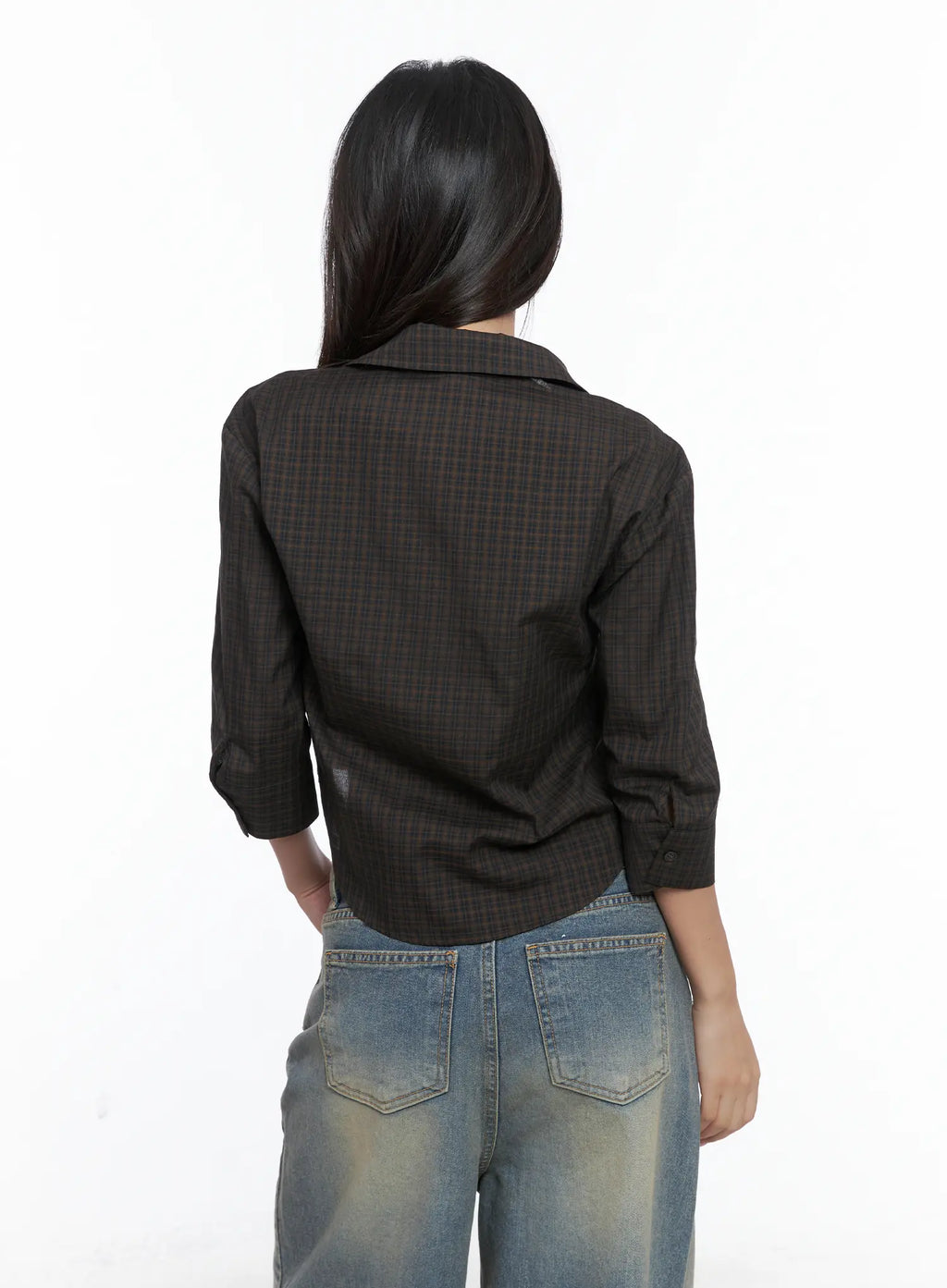 Gingham Button-Up Blouse CS502