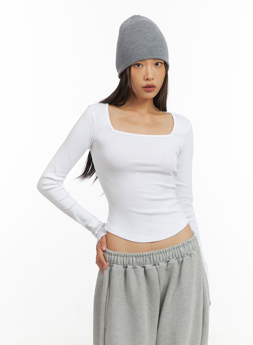 Square Neck SlimFit Long Sleeve Shirt IO409