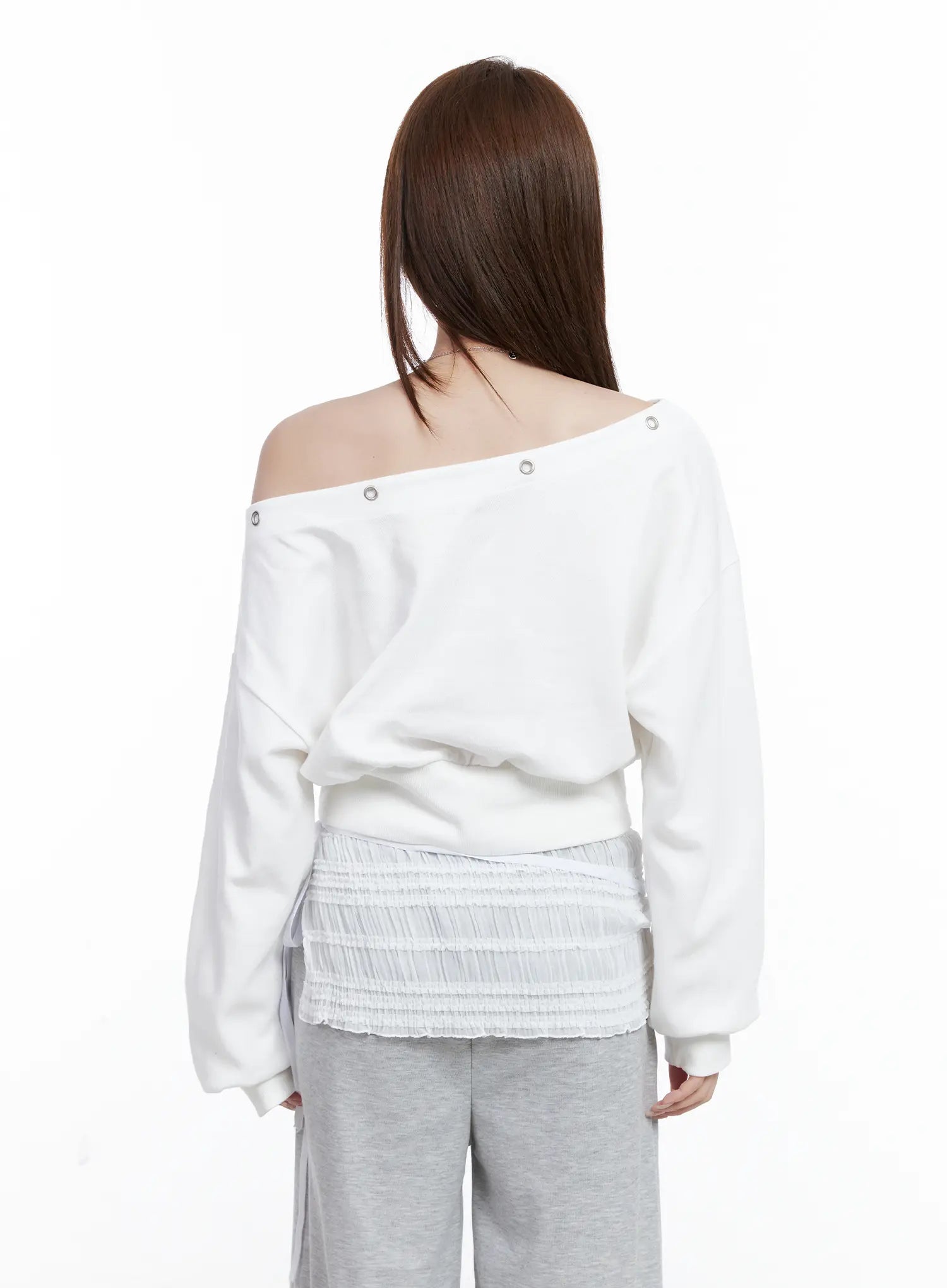 Off-Shoulder Eyelet Sweatshirt CG529
