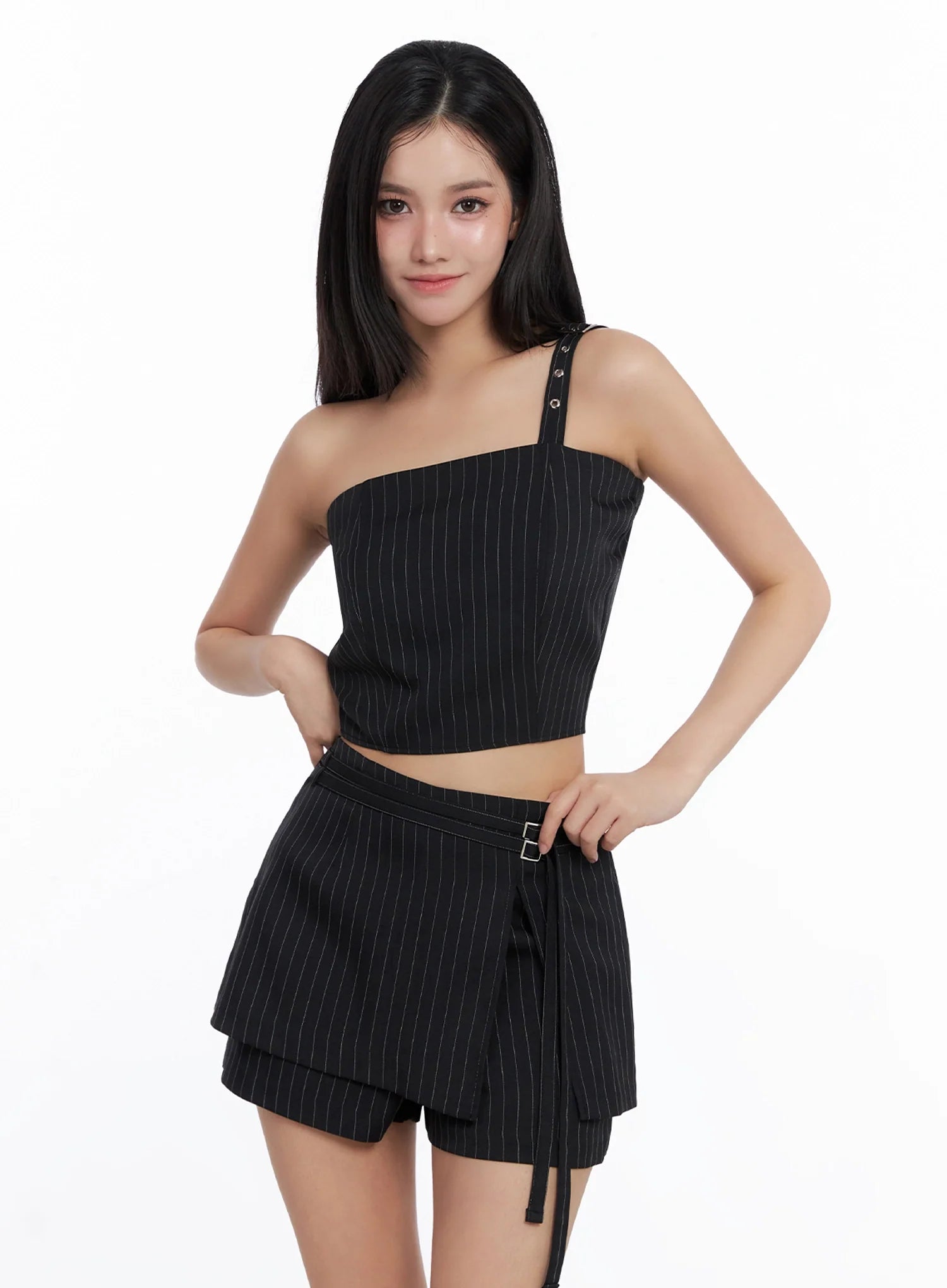 One-Shoulder Asymmetric Striped Crop Top IS525