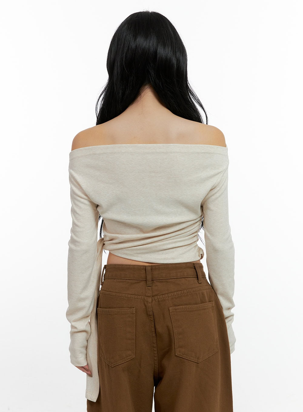 Strap Solid Long Sleeve Crop Top CN408