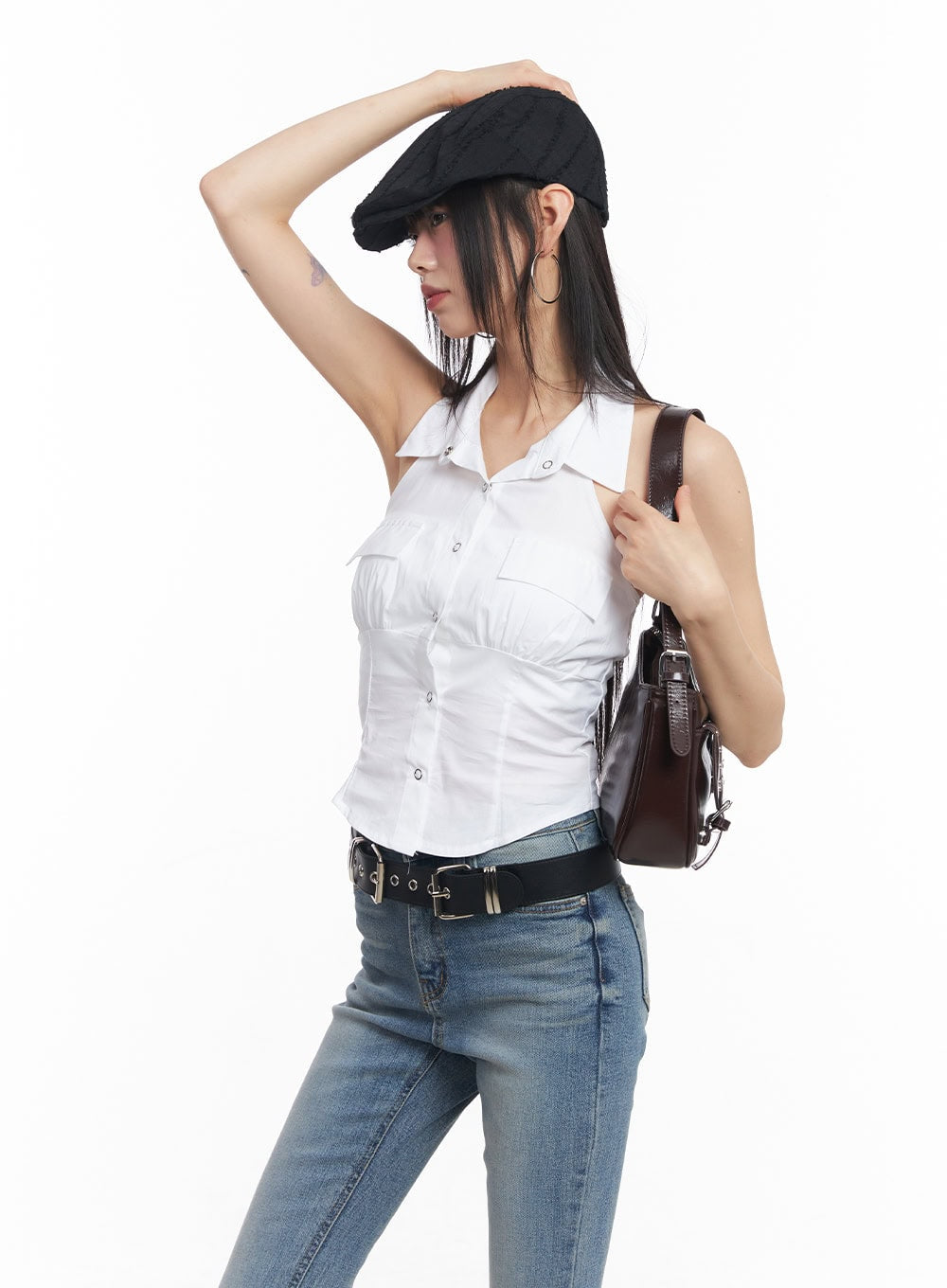 Collared Halter Buttoned Top CY512