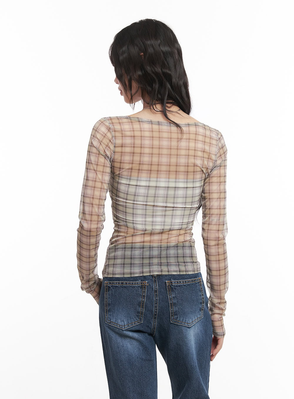 Sheer Checkered Square Neck Crop Top CM520