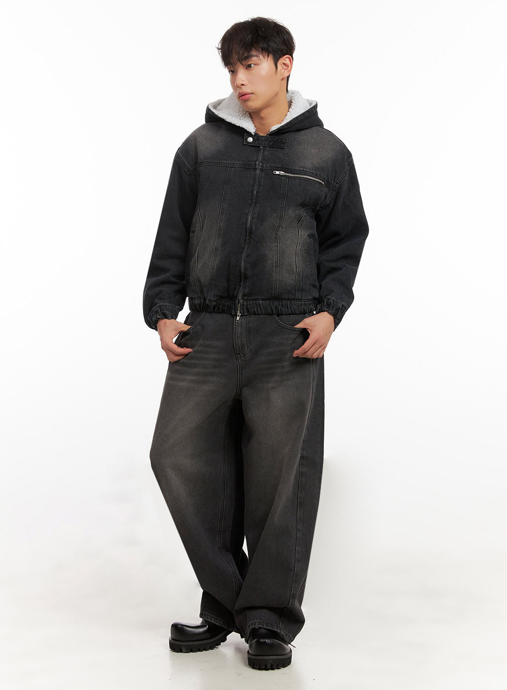 Men's Warm Hooded Zip-Up Denim Jacket ID431