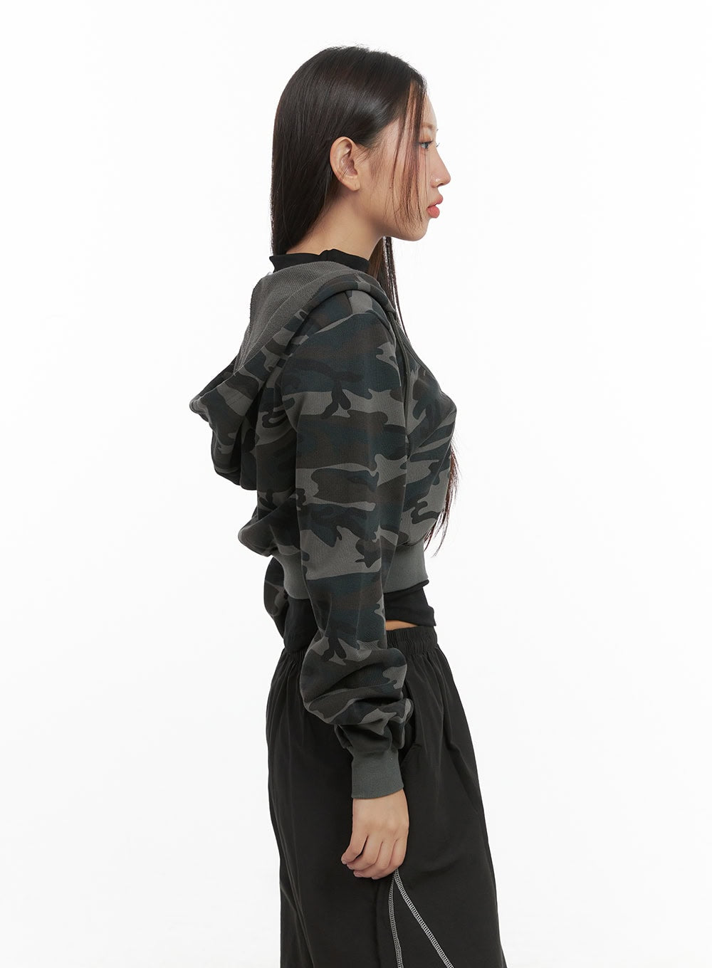 Camo Cropped Hoodie Zip-up CO402