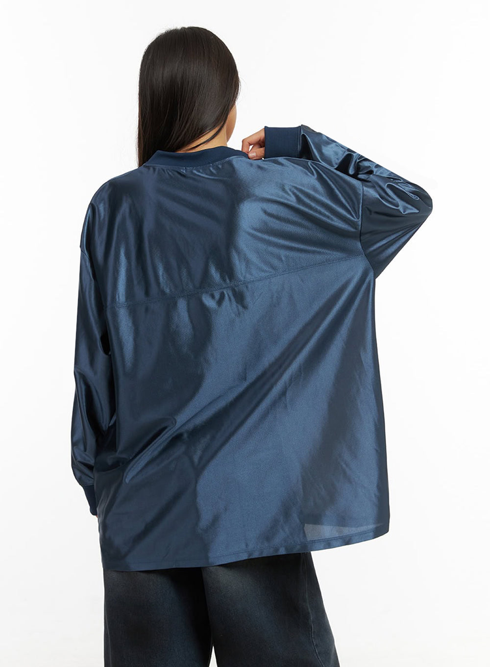 Dark Blue Lettered Poly Sweat V-Neck Hoodie IO409