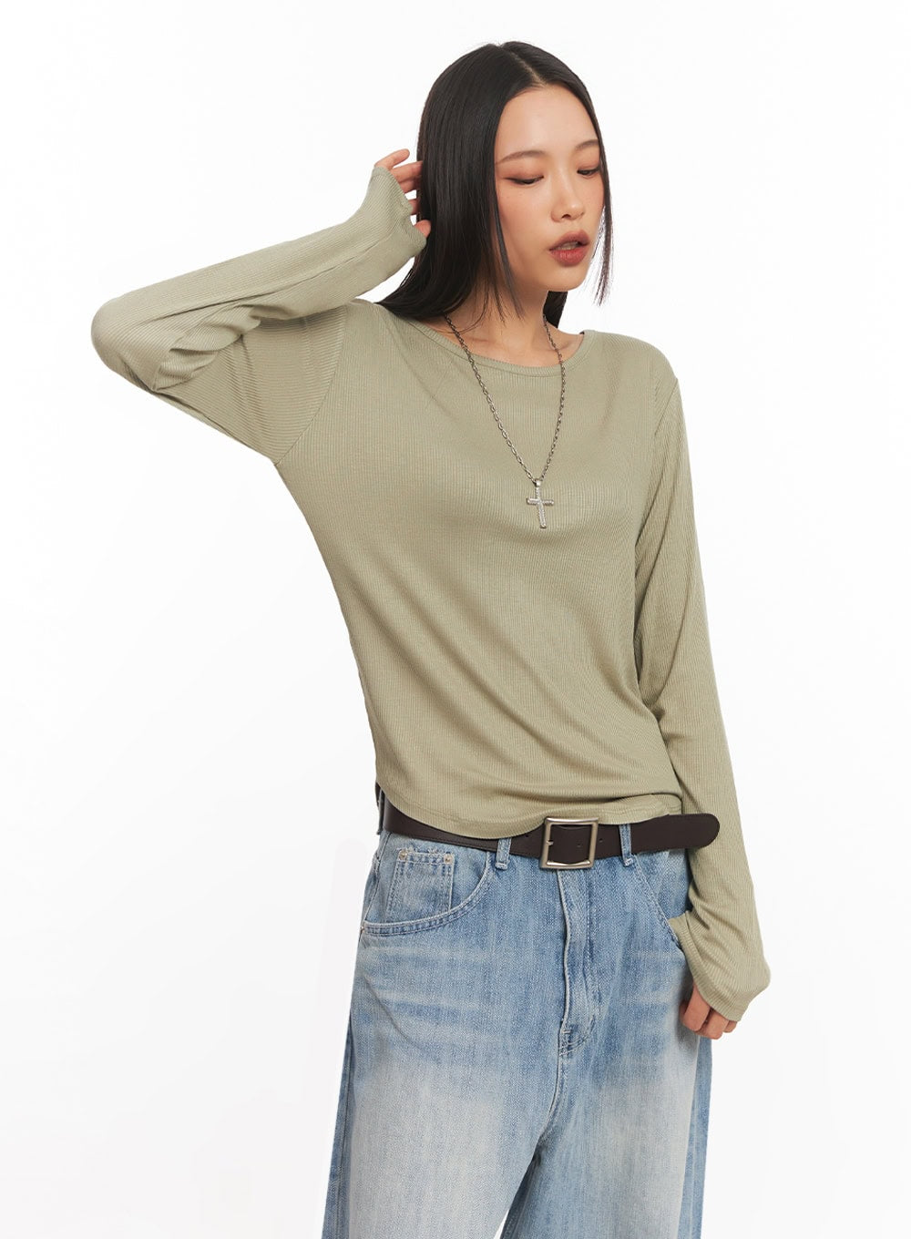 Ribbed Relaxed Long Sleeve Top IA504