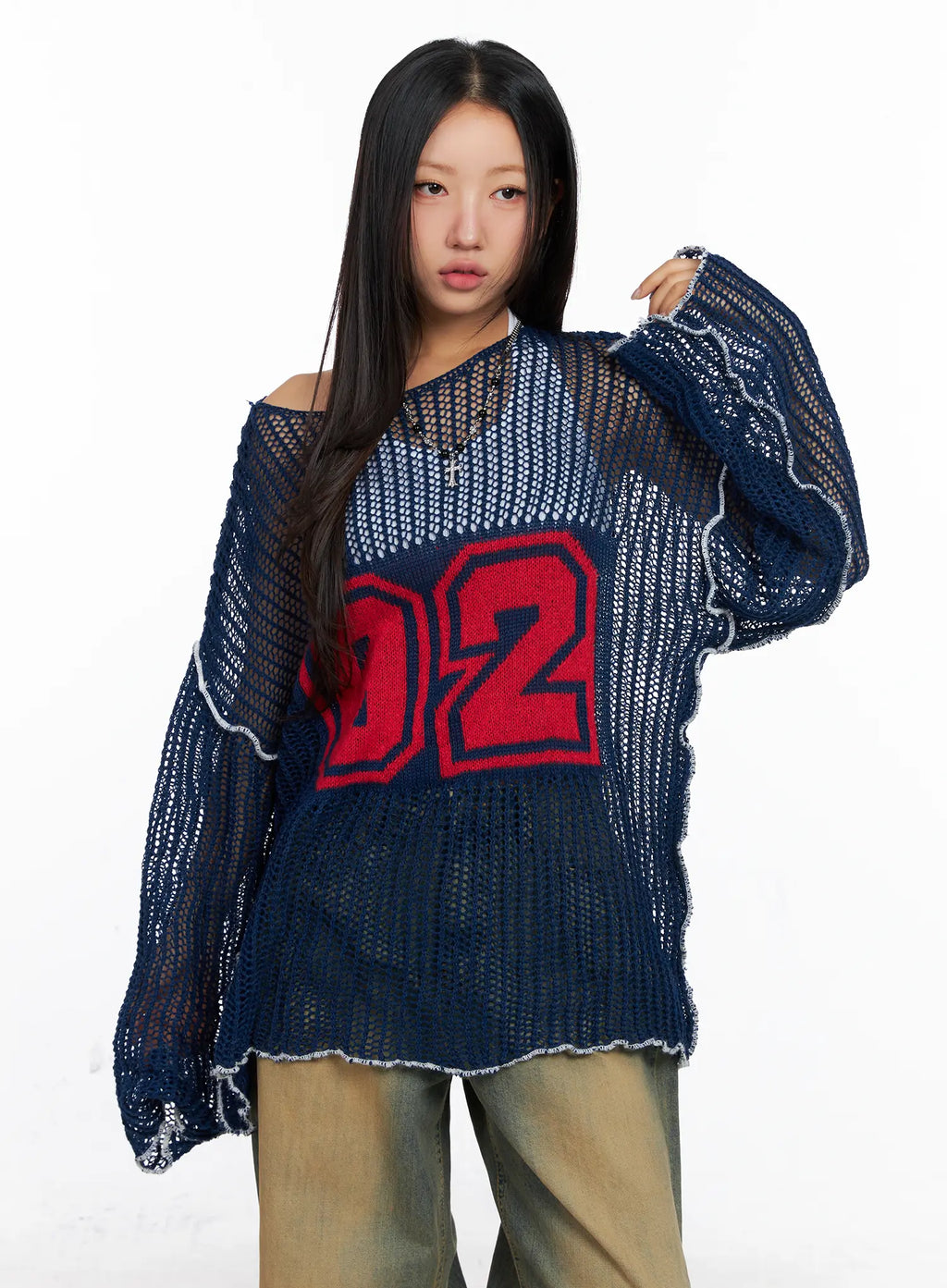 Mesh Knit Loose Fit Sweater CO515