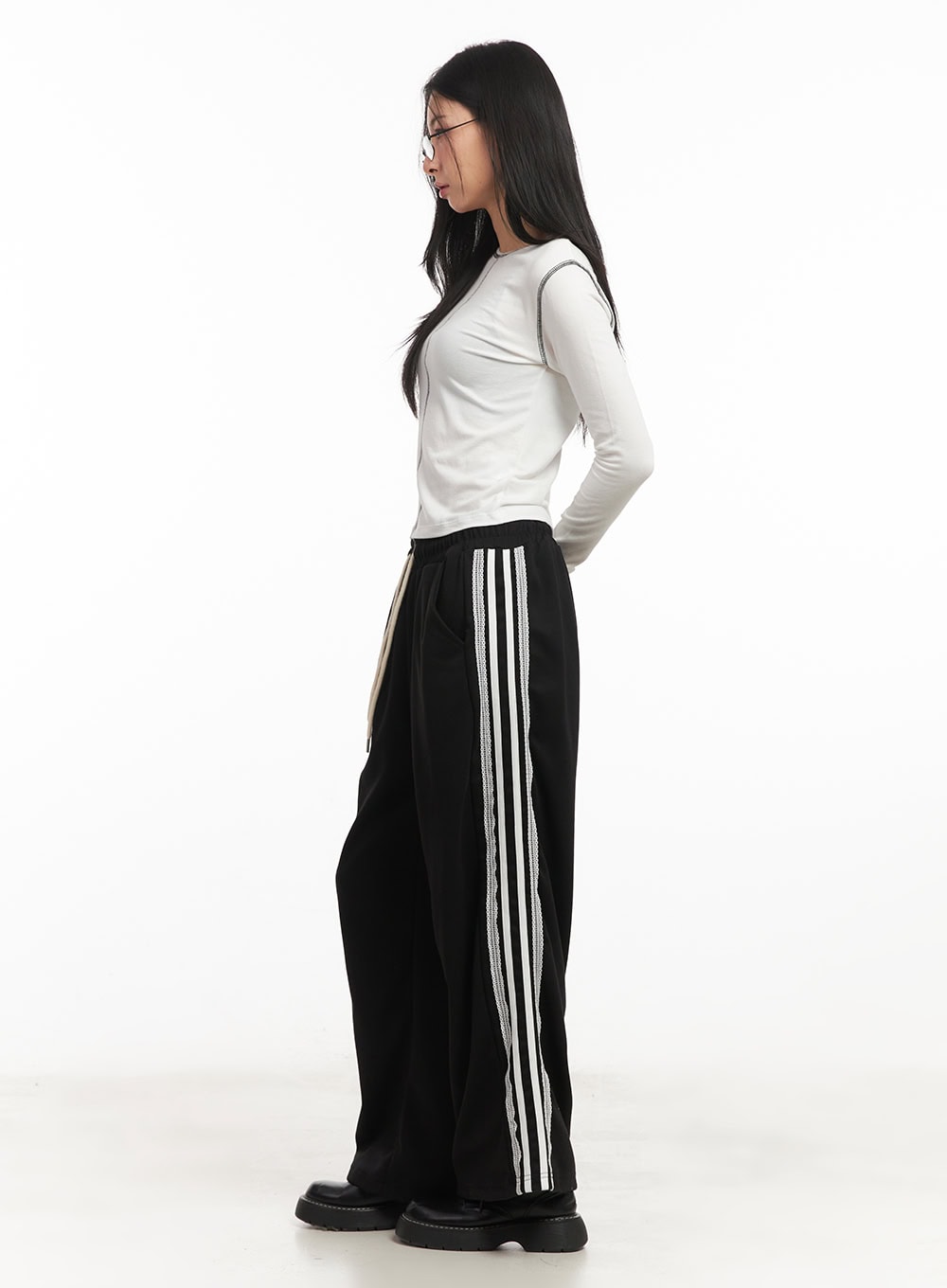 Lace Trim Striped Sweatpants CM504