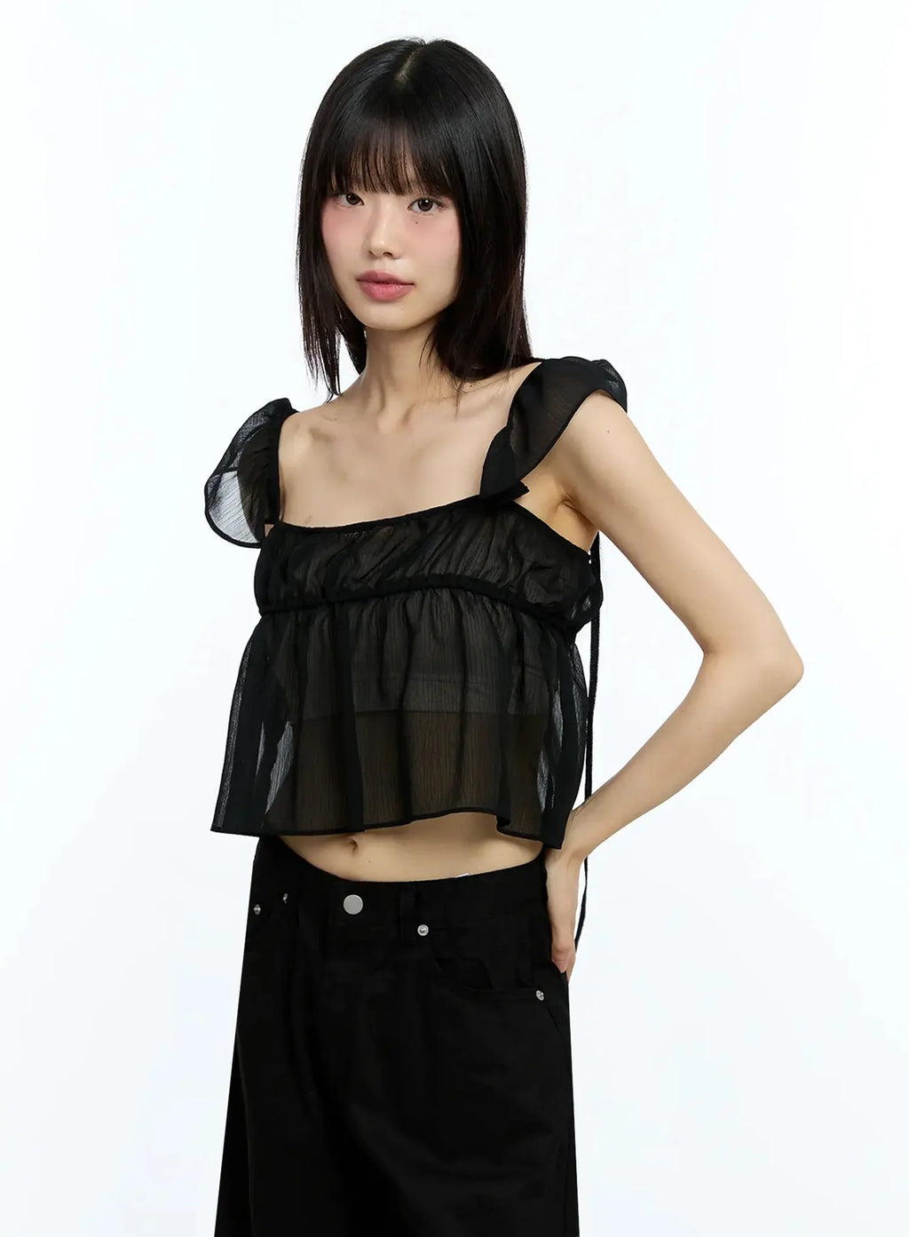 Square Neck Flared Crop Top IU523